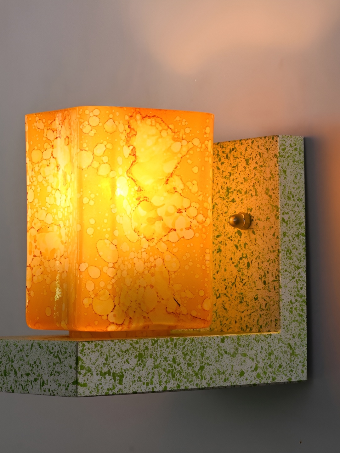 

1ST TIME Yellow & Green Printed Glass Traditional Rectangle Shaped Wall Lamp