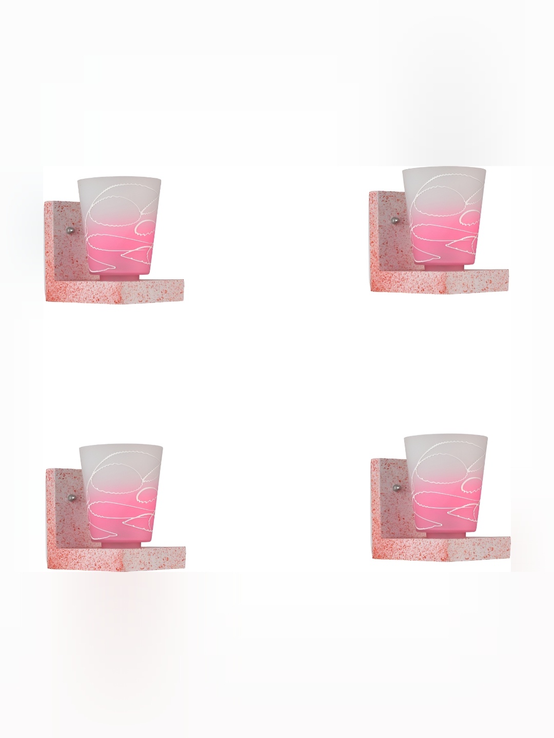 

1ST TIME Pink & White 4 Pcs Printed Glass Contemporary Abstract Shaped Wall Lamp