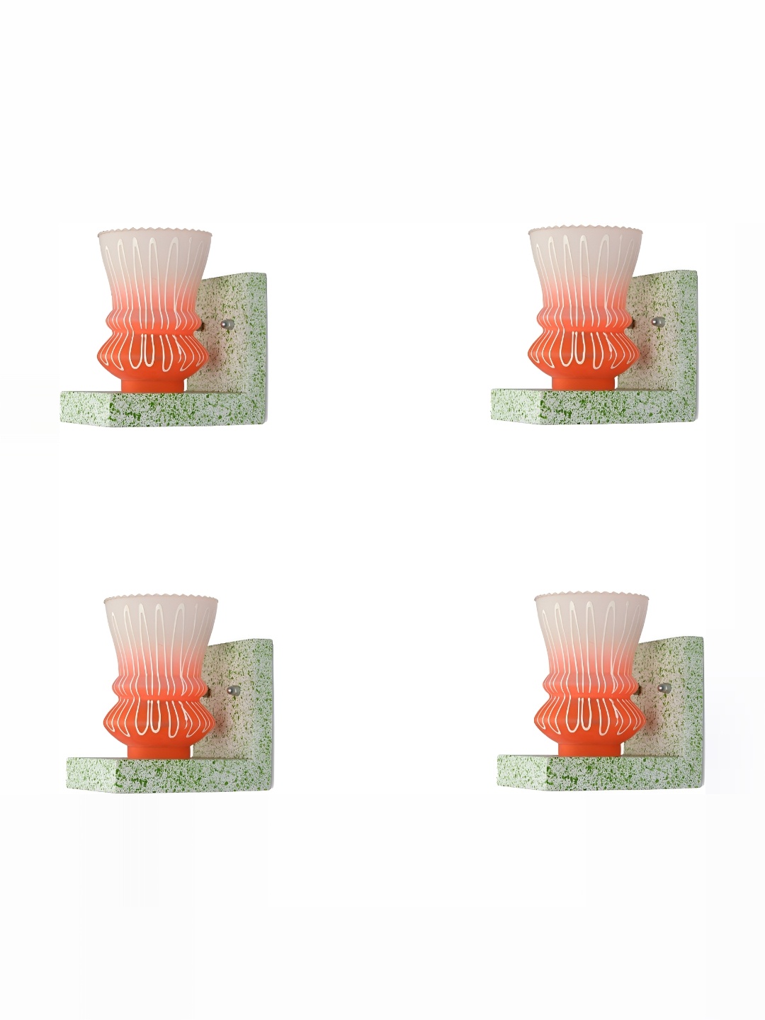 

1ST TIME Orange & White 4 Pcs Printed Glass Traditional Cylinder Shaped Wall Lamp