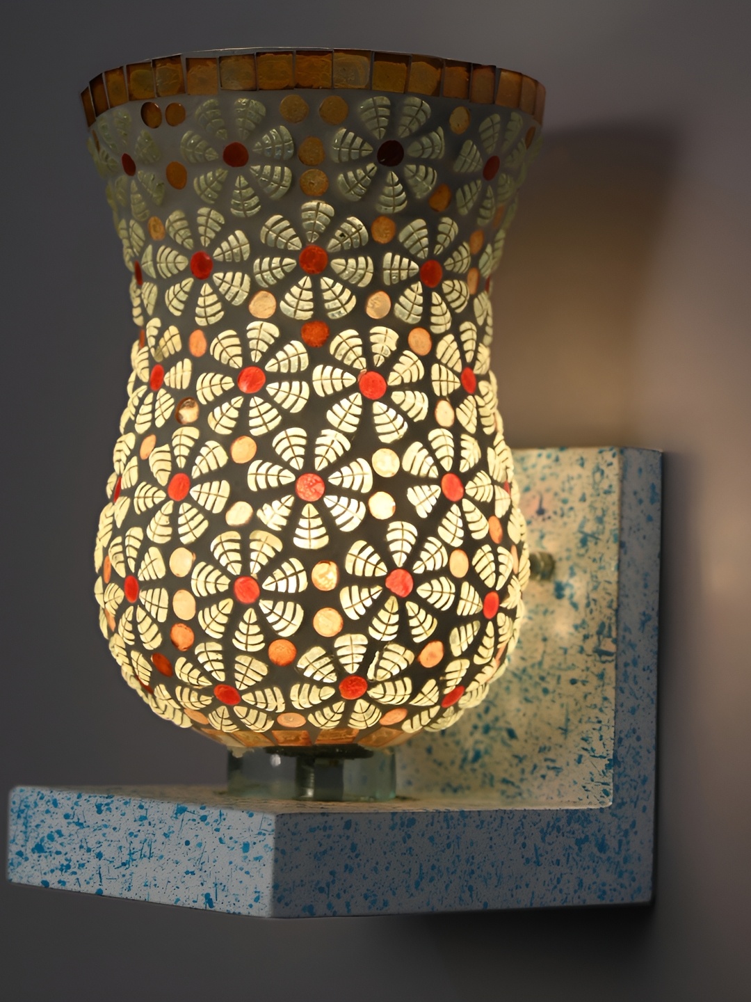 

1ST TIME White & Brown Printed Glass Traditional Wall Lamp