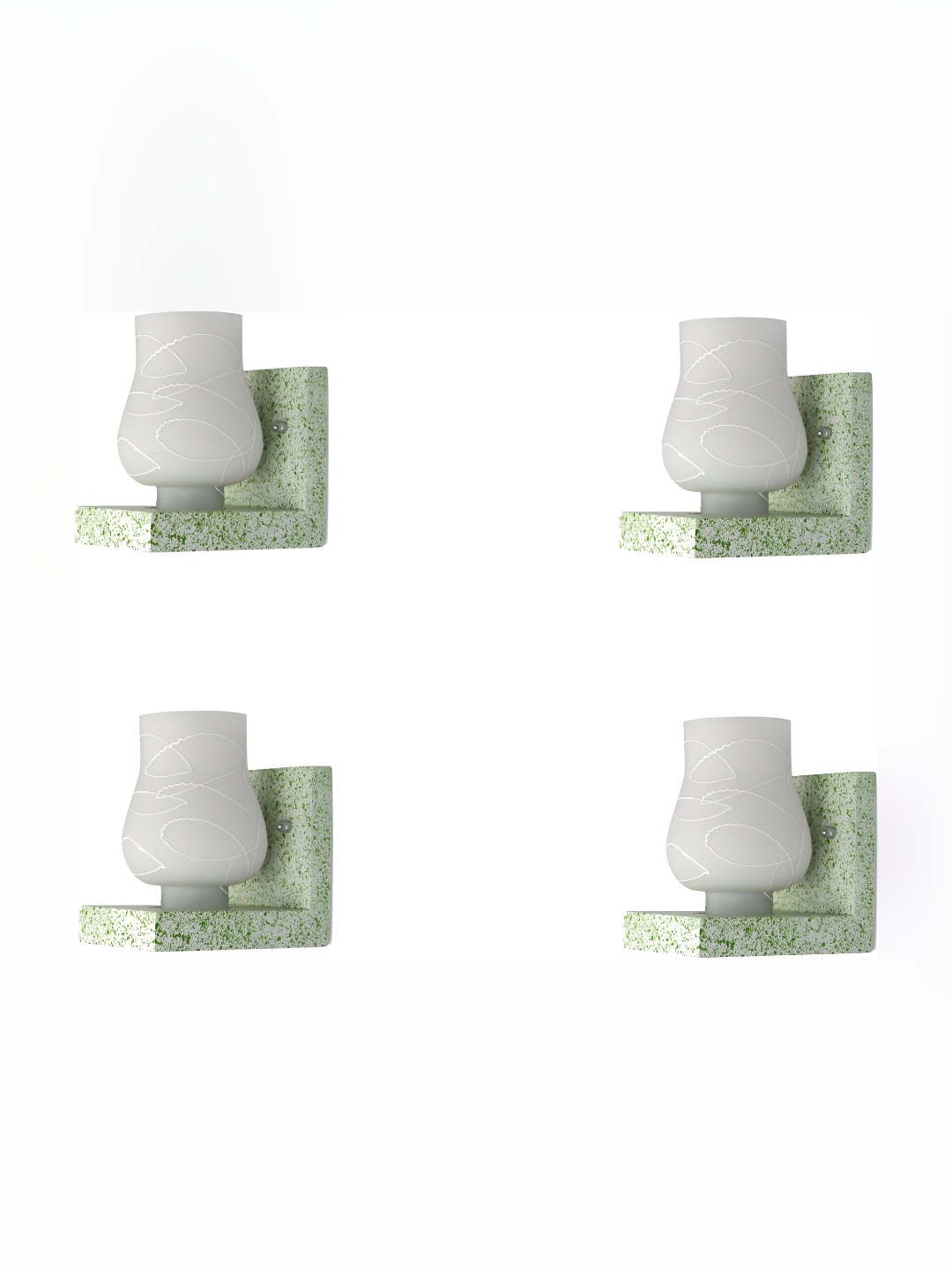 

1ST TIME White & Green 4 Pieces Printed Abstract Shaped Glass Wall Lamps