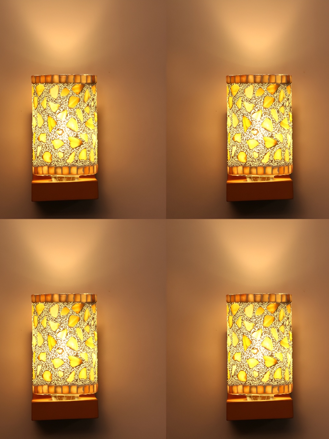 

1ST TIME White & Brown 4 Pieces Textured Glass Traditional Cylinder Shaped Wall Lamps