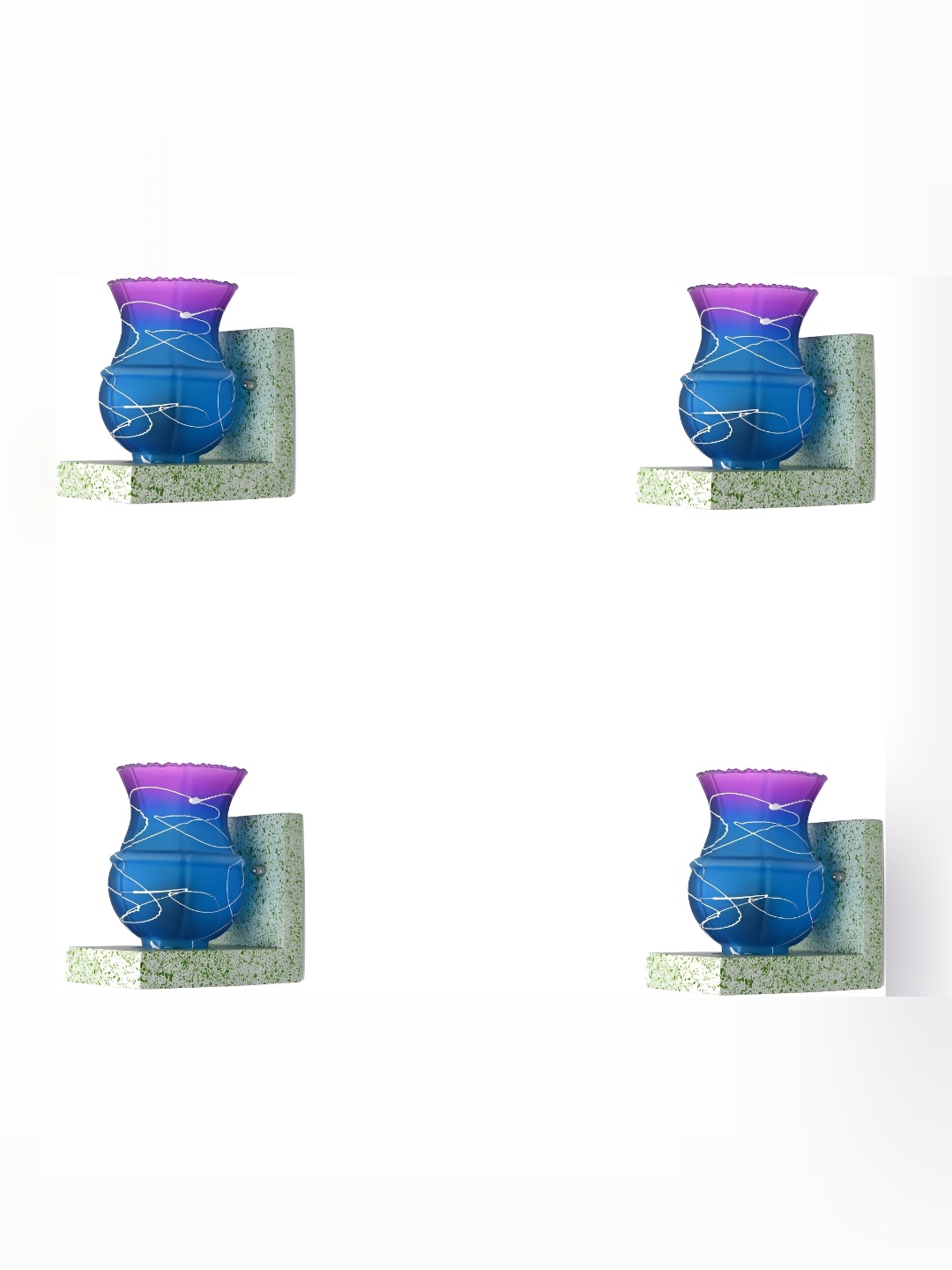 

1ST TIME Blue & Purple 4 Pieces Printed Abstract Shaped Glass Wall Lamps