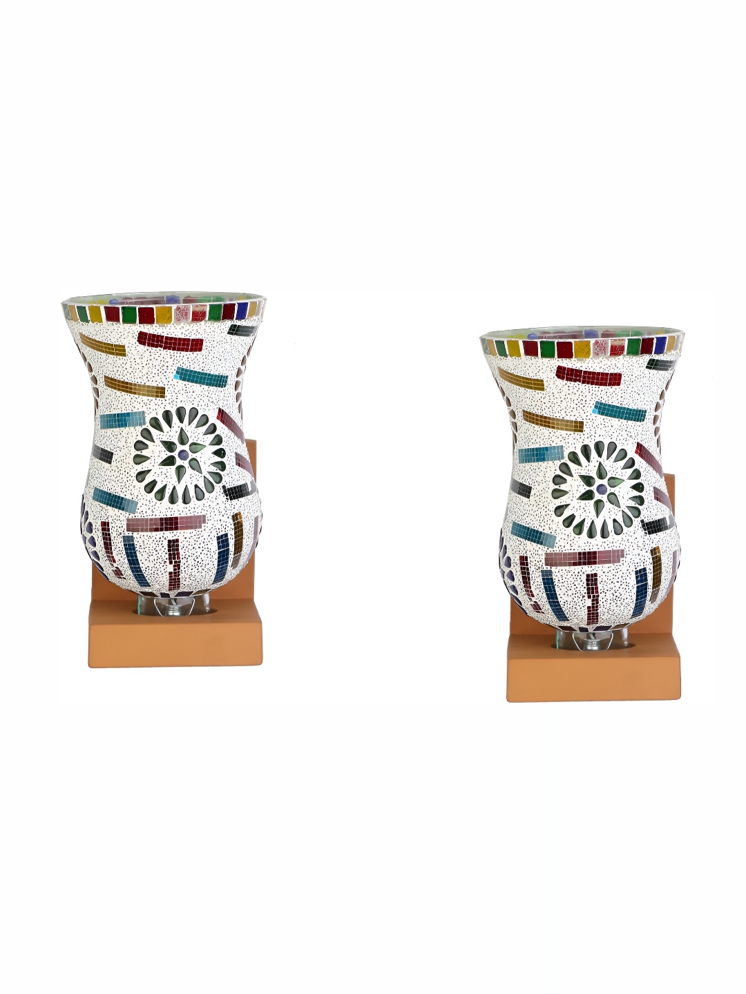 

1ST TIME White & Brown 2 Pieces Textured Abstract Shaped Glass Wall Lamps