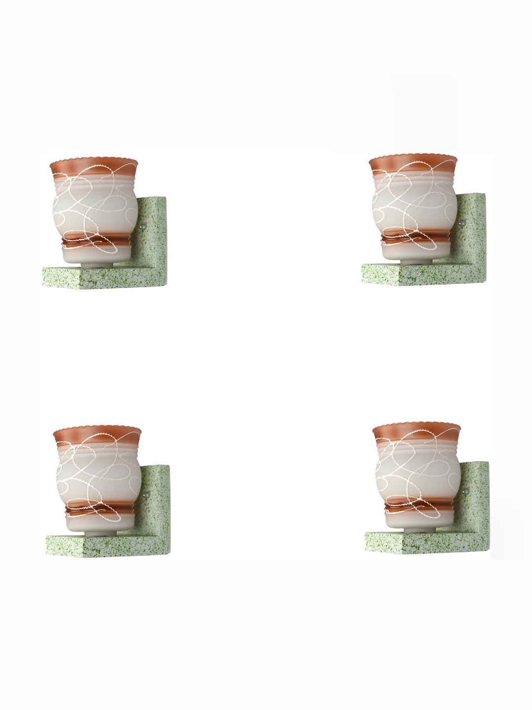 

1ST TIME Brown & White 4 Pieces Printed Abstract Shaped Glass Wall Lamps