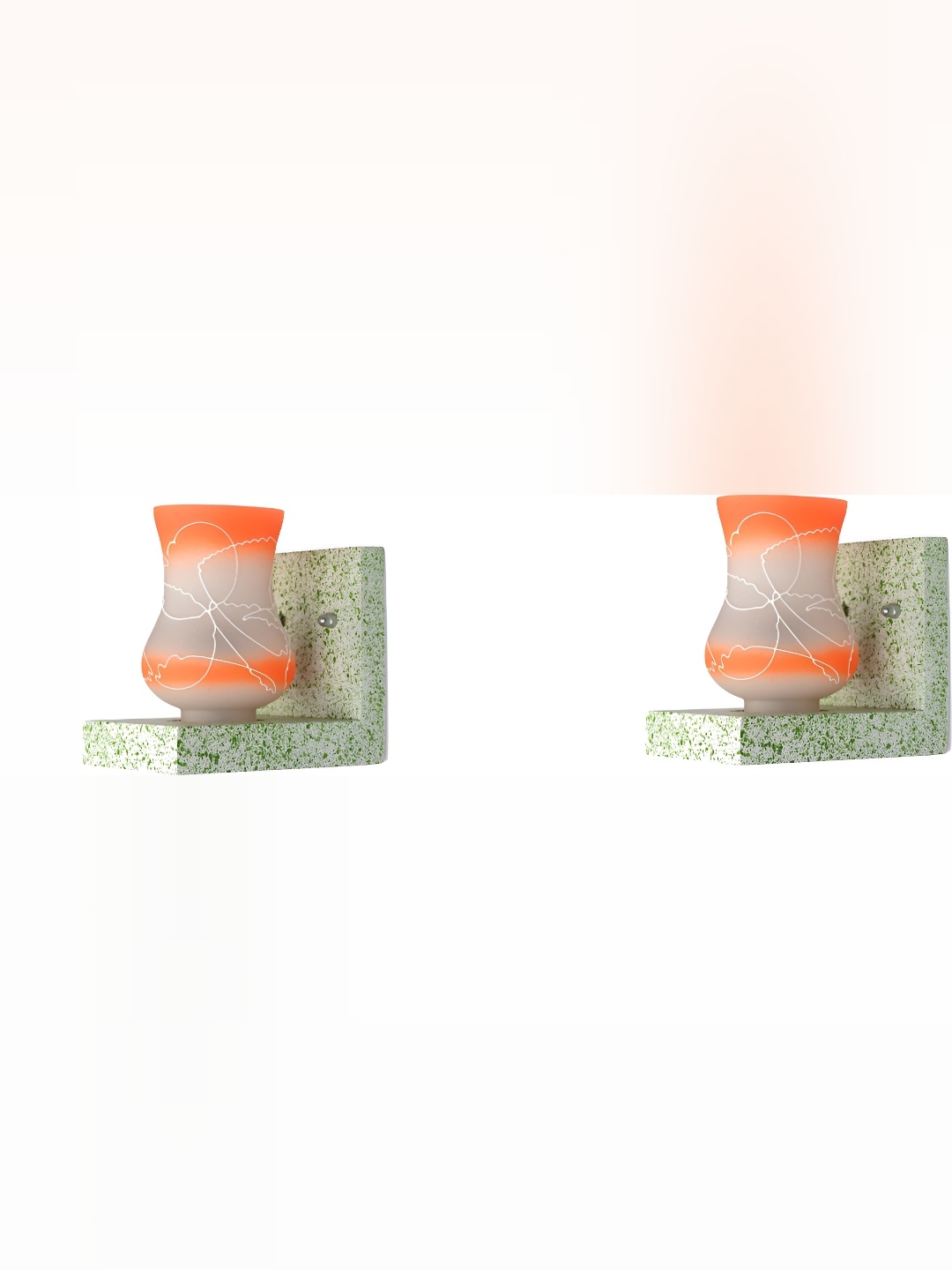 

1ST TIME Orange & Green 2 Pcs Printed Glass Contemporary Wall Lamp