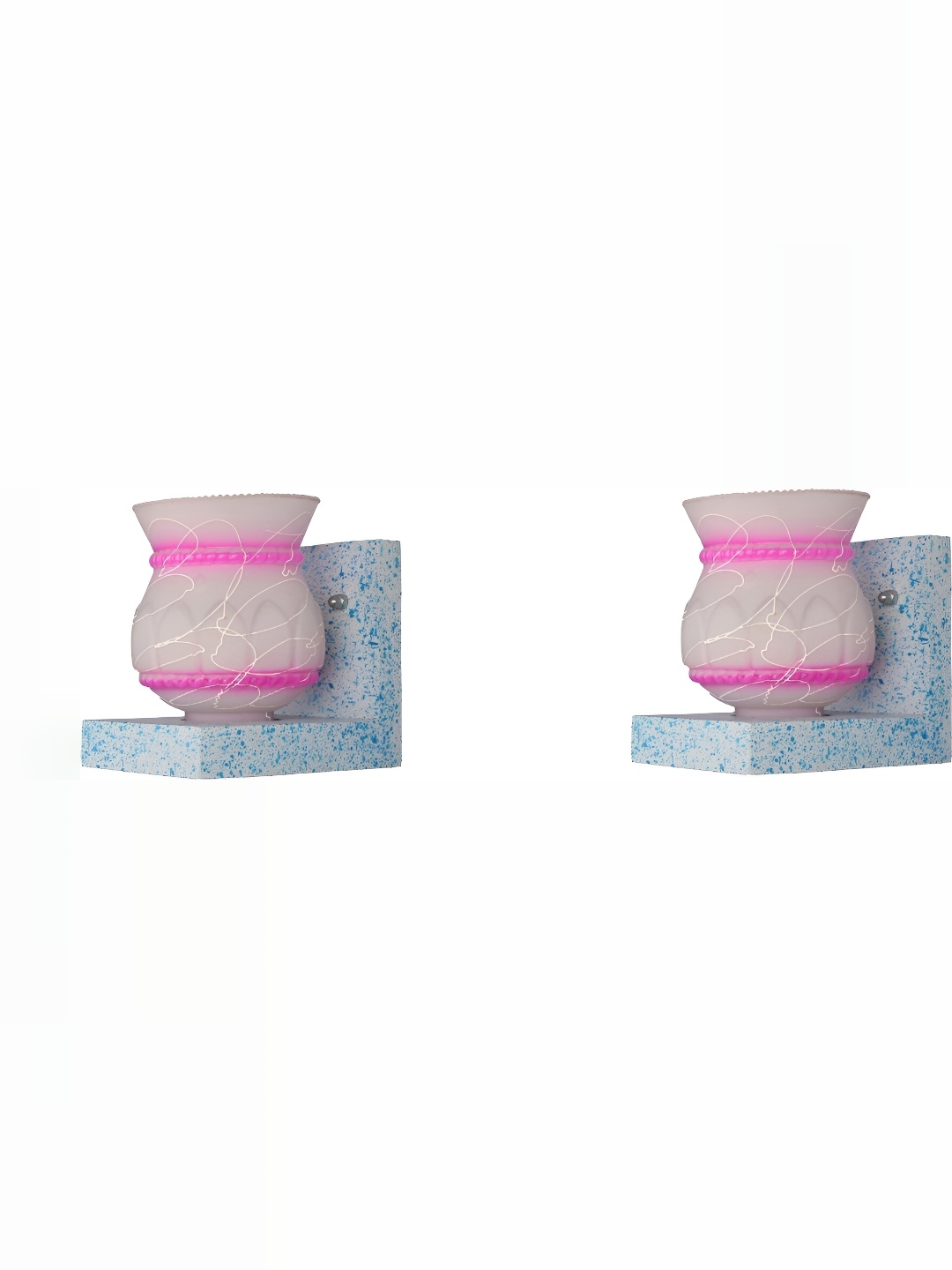 

1ST TIME Pink & White 2 Pieces Textured Glass Abstract Shaped Contemporary Wall Lamps