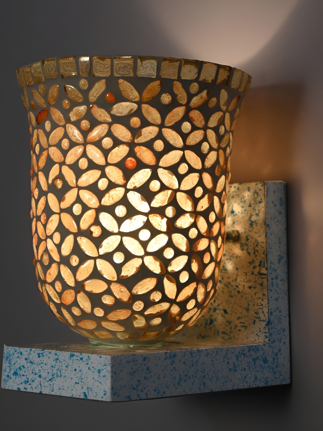 

1ST TIME Yellow & Beige Printed Glass Contemporary Wall Lamp