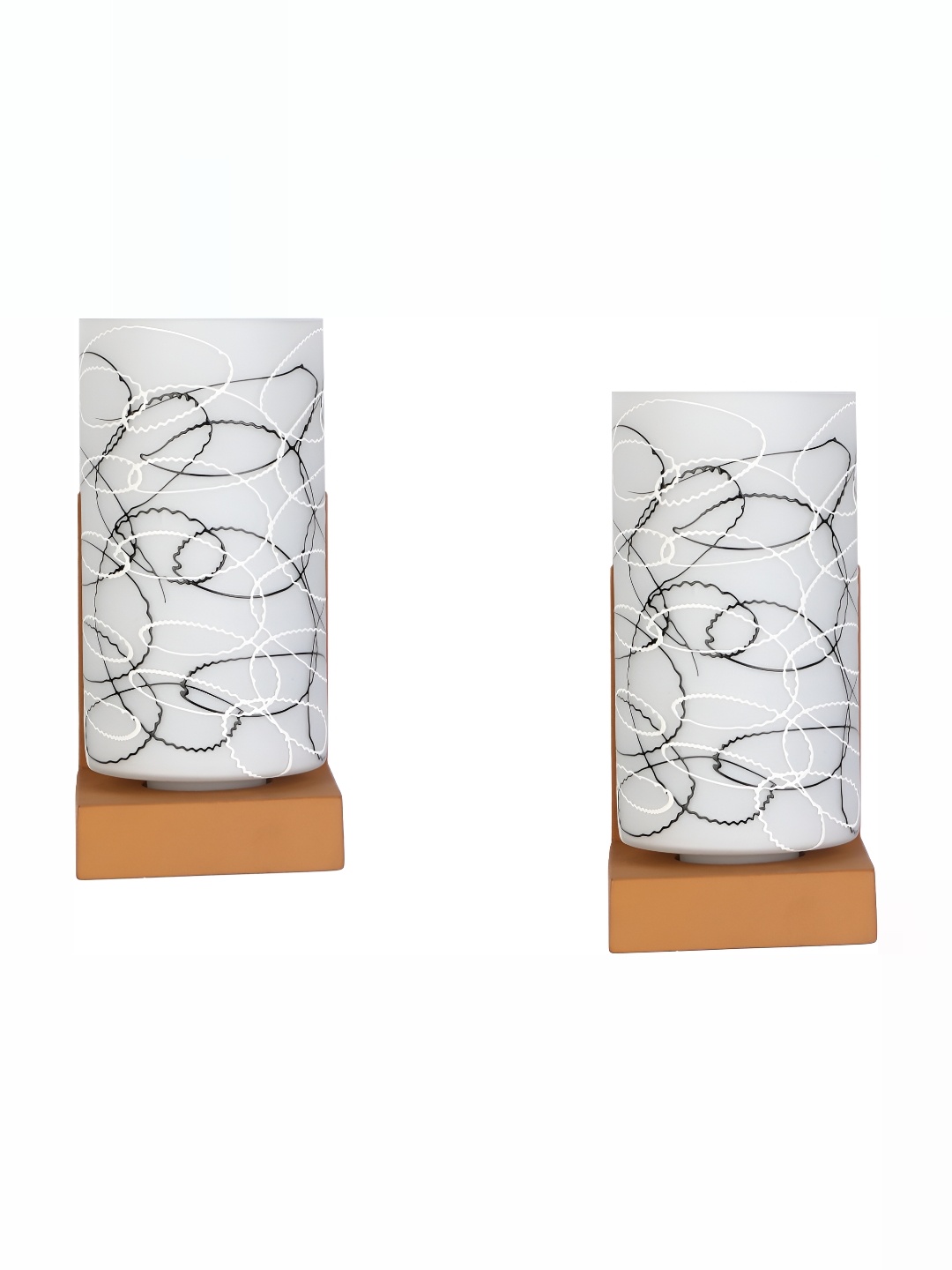 

1ST TIME White & Black 2 Pieces Abstract Printed Glass Cylinder Shaped Wall Lamps