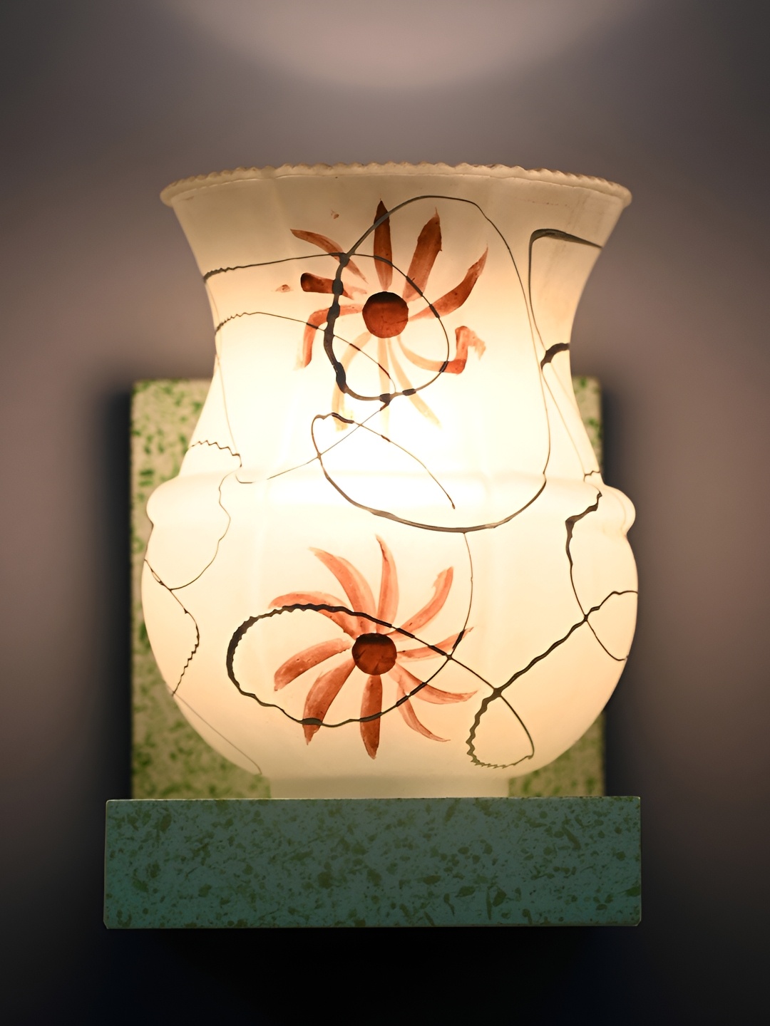 

1ST TIME Brown & Green Printed Glass Traditional Rectangle Shaped Wall Lamp