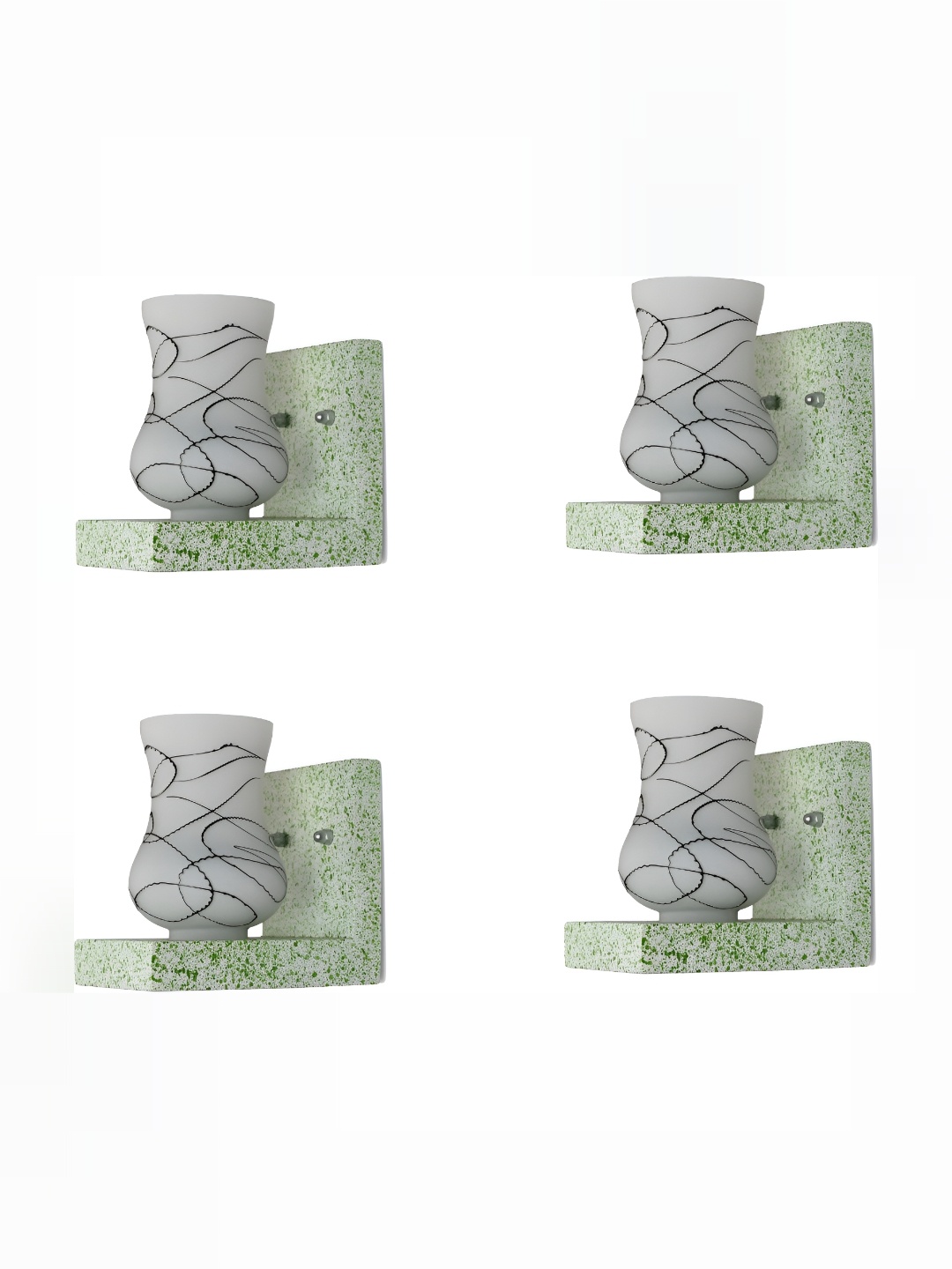 

1ST TIME White & Green 4 Pieces Printed Abstract Shaped Glass Wall Lamps