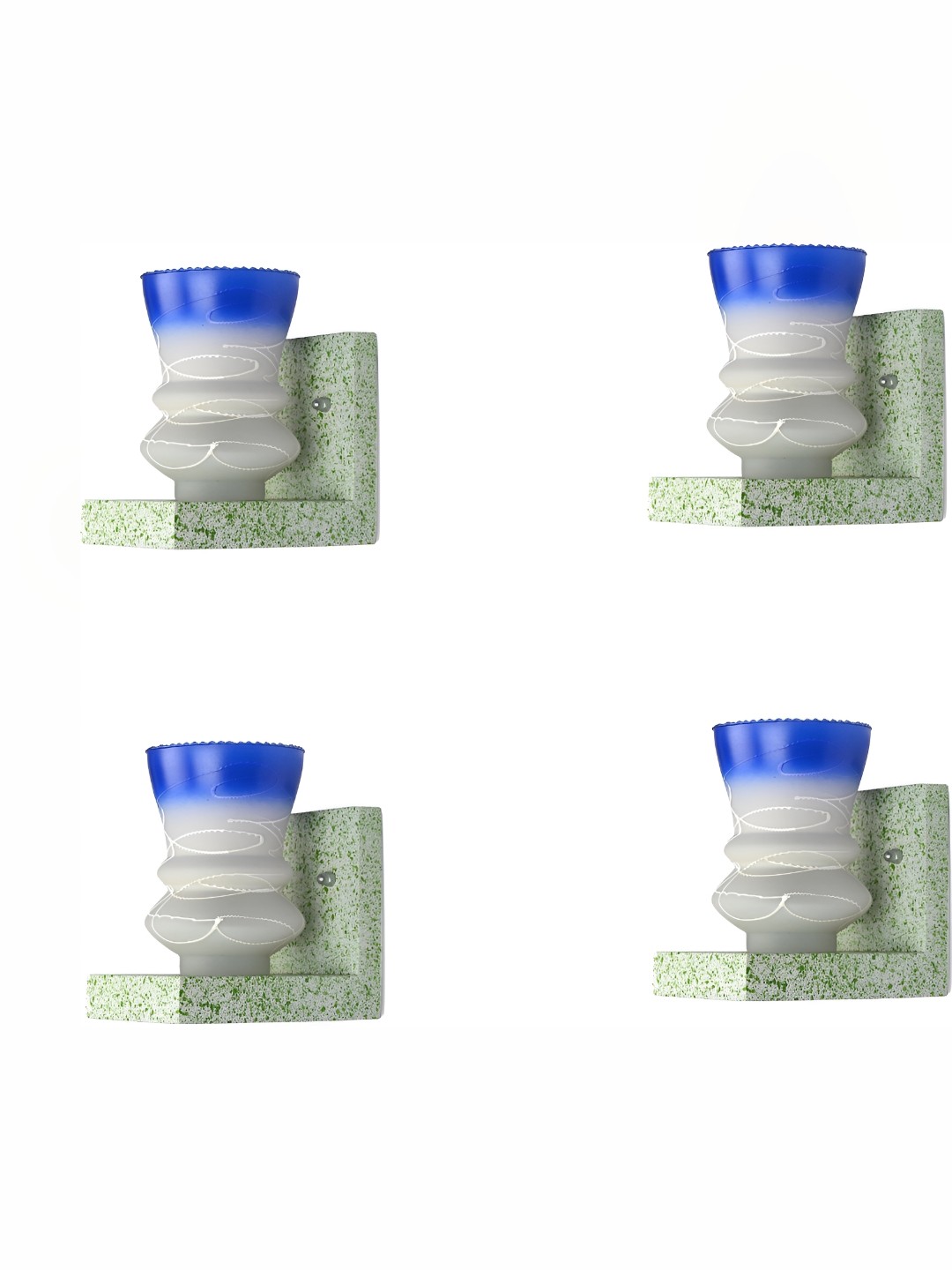 

1ST TIME Blue & White 4 Pieces Printed Glass Traditional Wall Lamps