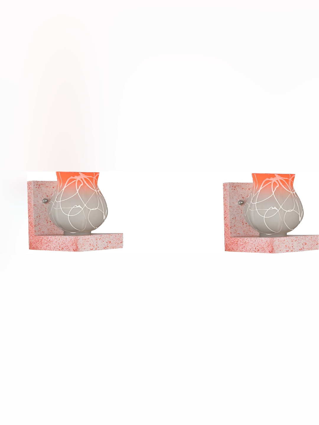 

1ST TIME Orange & White 2 Pieces Printed Glass Traditional Wall Lamps