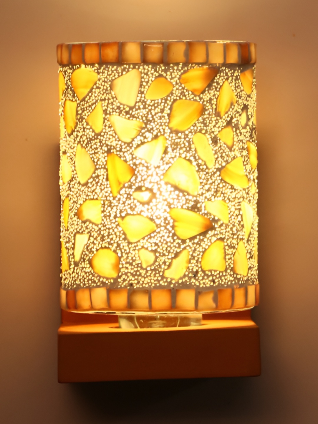 

1ST TIME White & Cream-Coloured Printed Glass Traditional Cylinder Shaped Wall Lamp