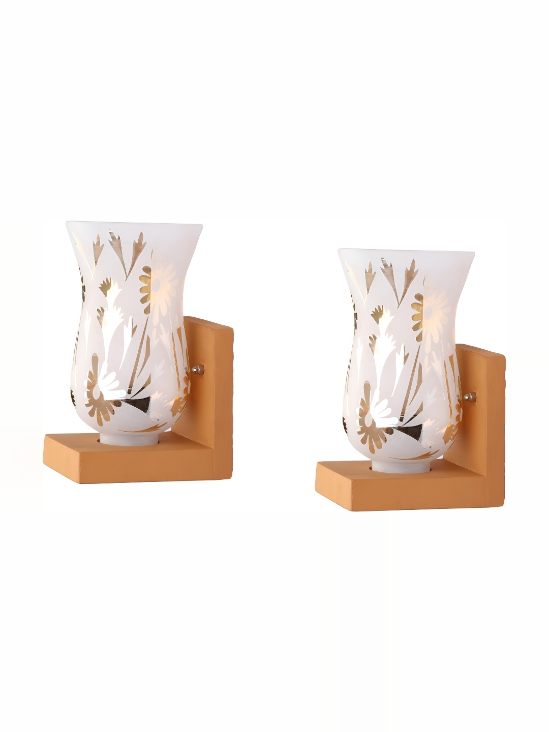 

1ST TIME White & Brown 2 Pieces Printed Glass Contemporary Wall Lamp