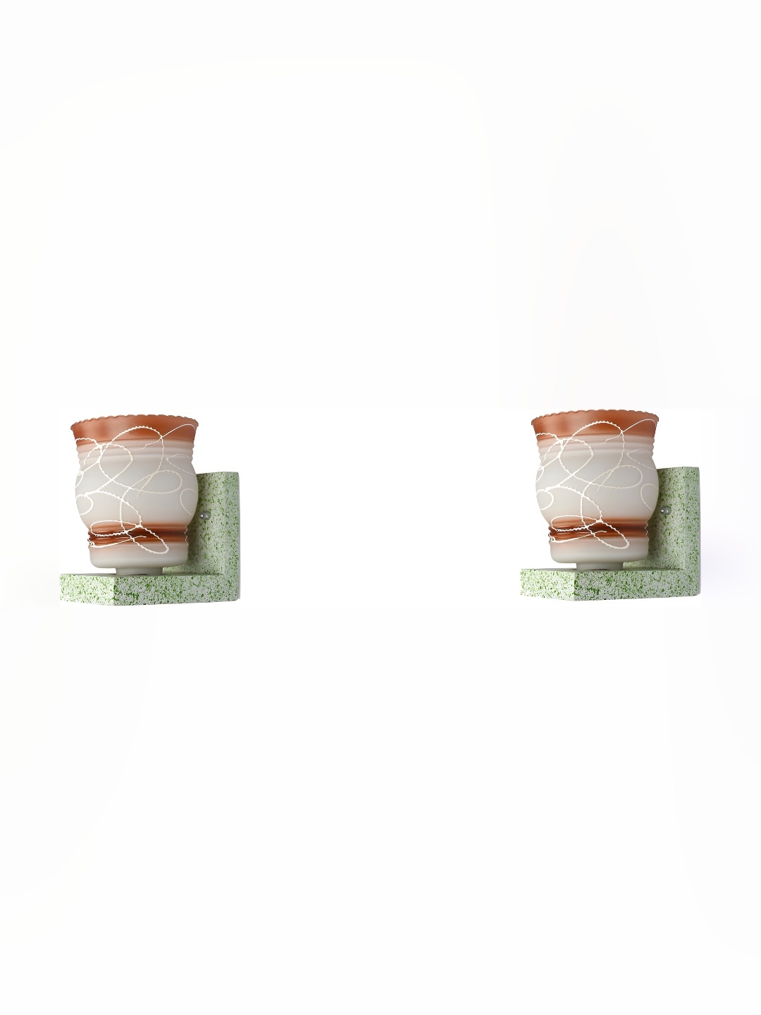 

1ST TIME Brown & White 2 Pieces Printed Abstract Shaped Glass Wall Lamps