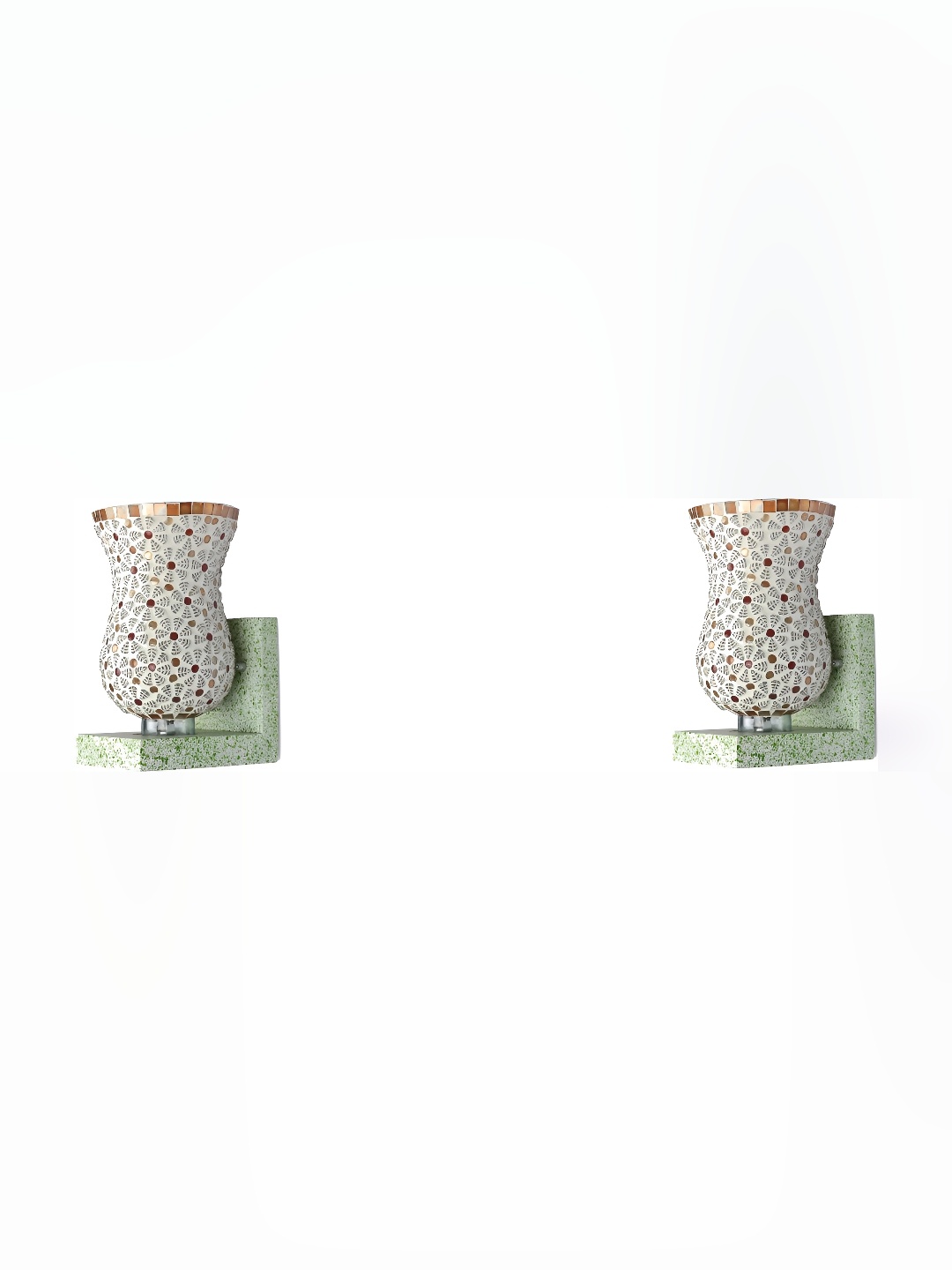 

1ST TIME White & Brown Printed 2 Pcs Contemporary Bell Shaped Glass Wall Lamp