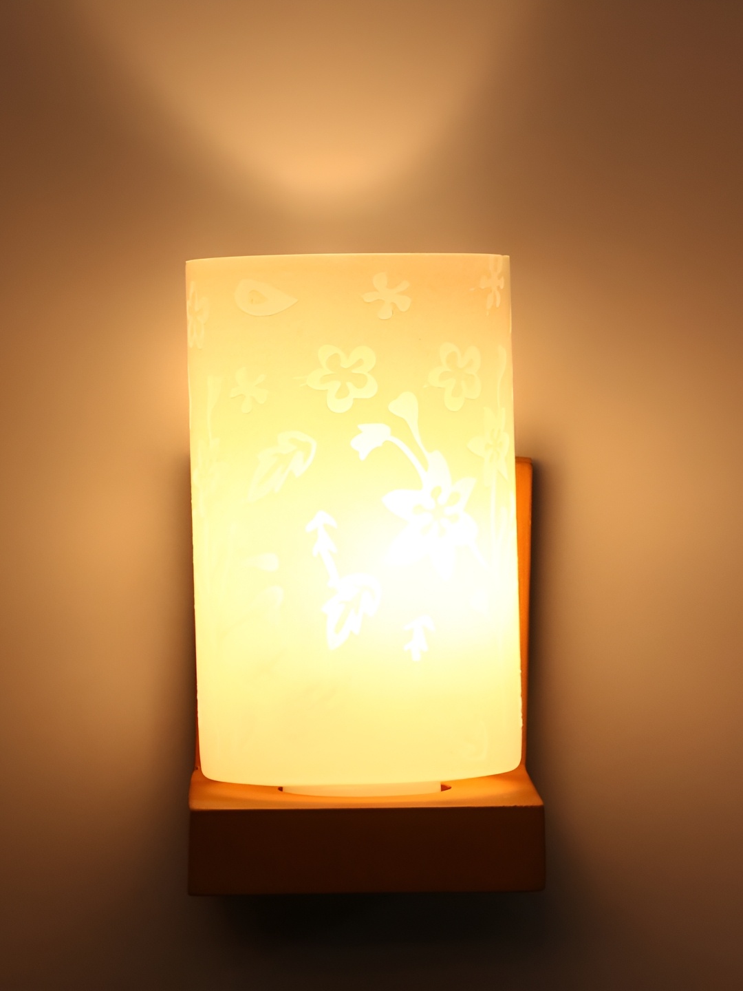 

1ST TIME White & Tan Printed Glass Cylindrical Shaped Contemporary Wall Lamp