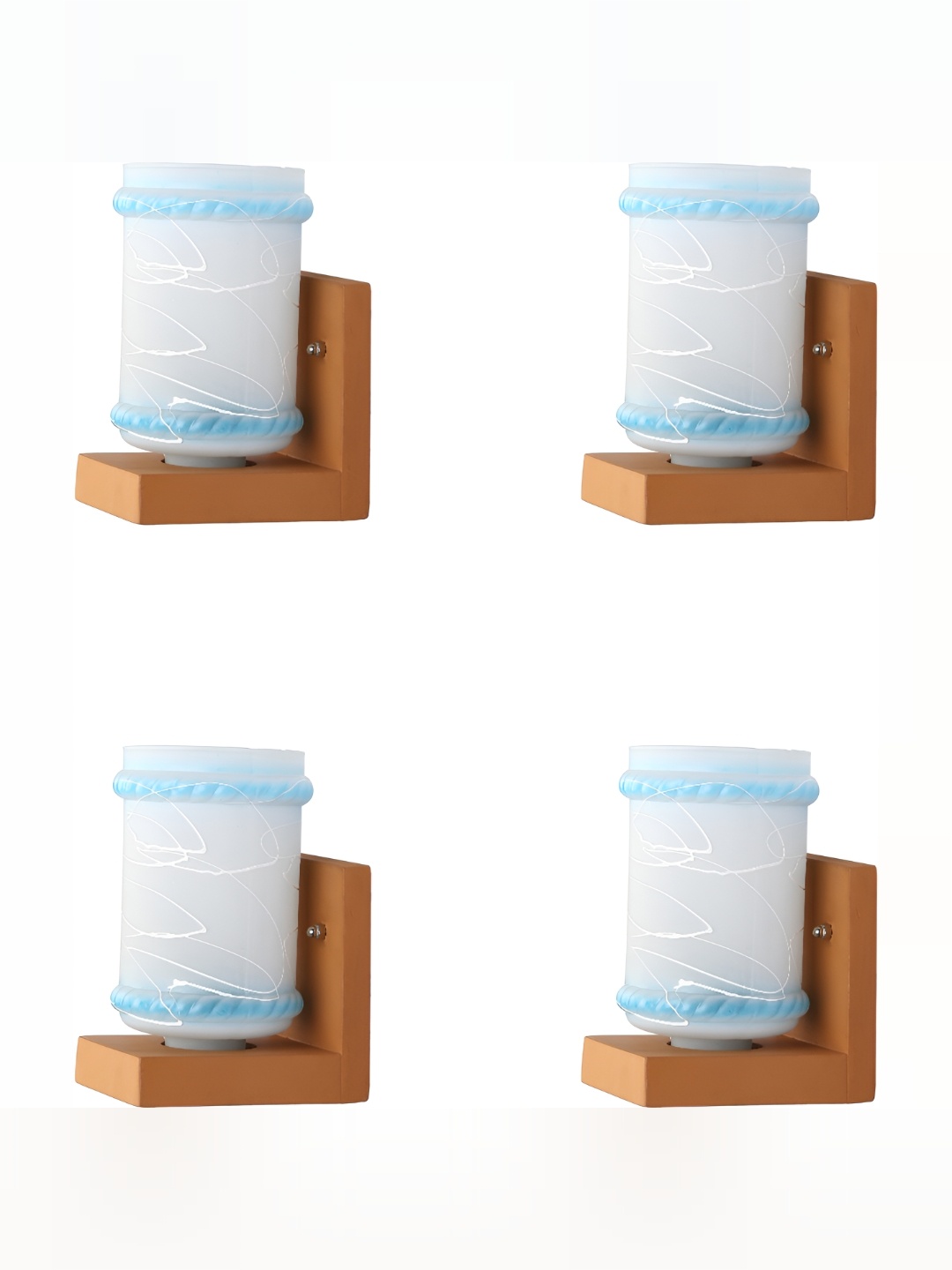

1ST TIME White & Blue 4 pieces Printed Glass Traditional Rectangle Shaped Wall Lamp