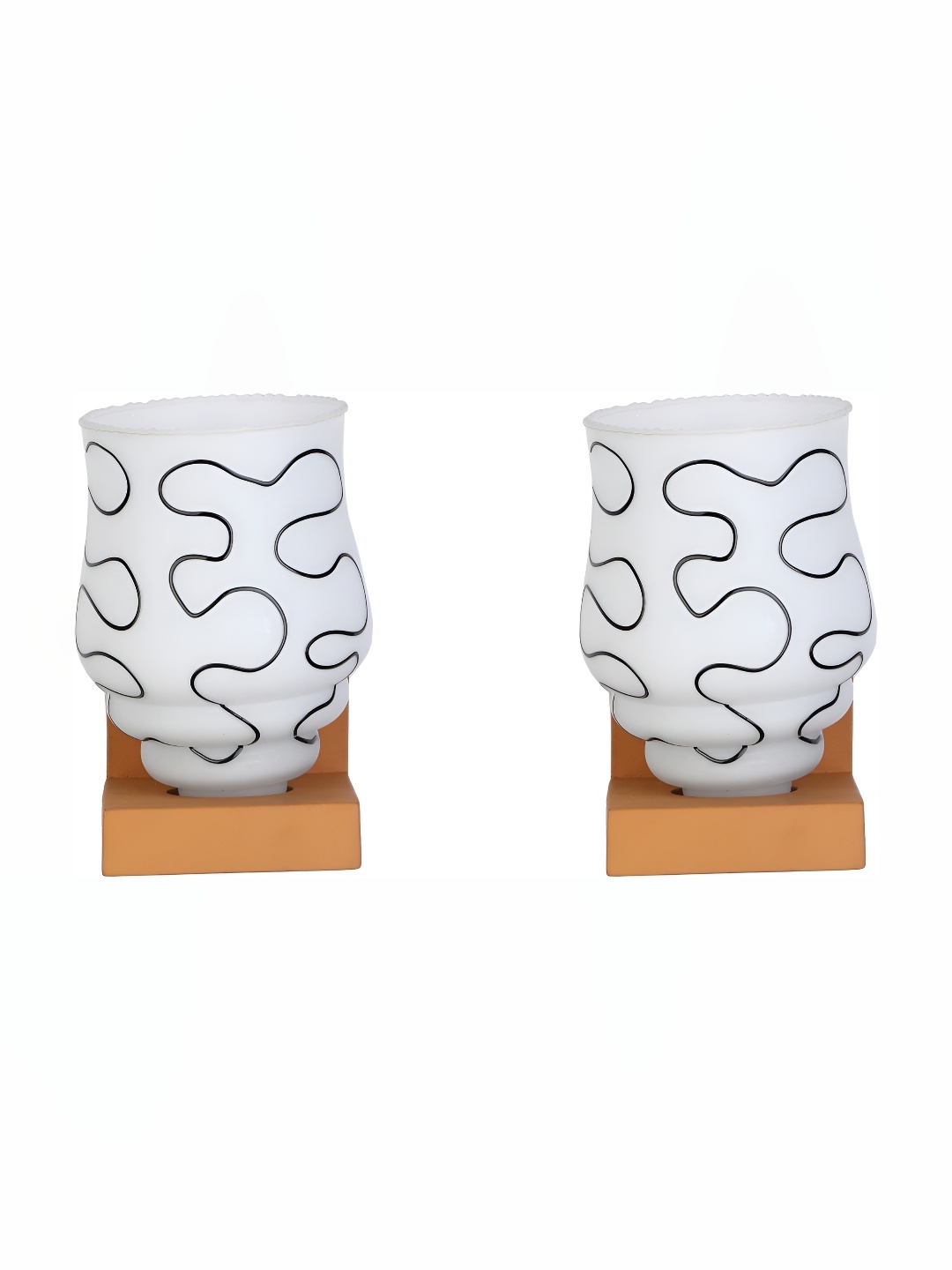 

1ST TIME White & Black 2 Pieces Printed Abstract Shaped Glass Wall Lamps