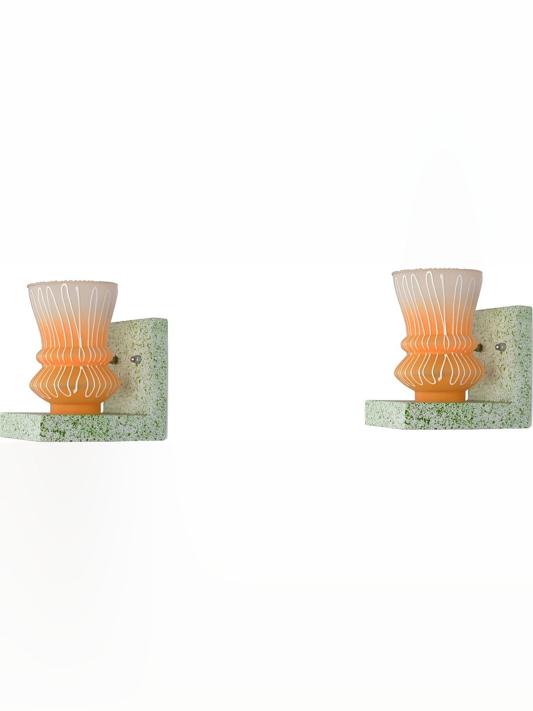 

1ST TIME Orange & White 2 Pcs Printed Glass Traditional Wall Lamp