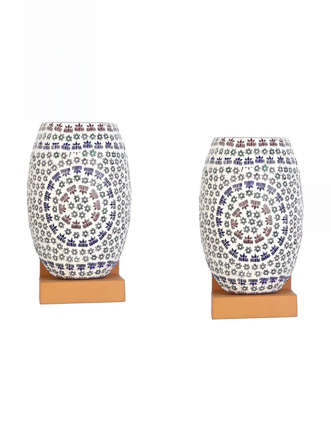 

1ST TIME White & Black 2 Pieces Printed Glass Traditional Cylinder Shaped Wall Lamp
