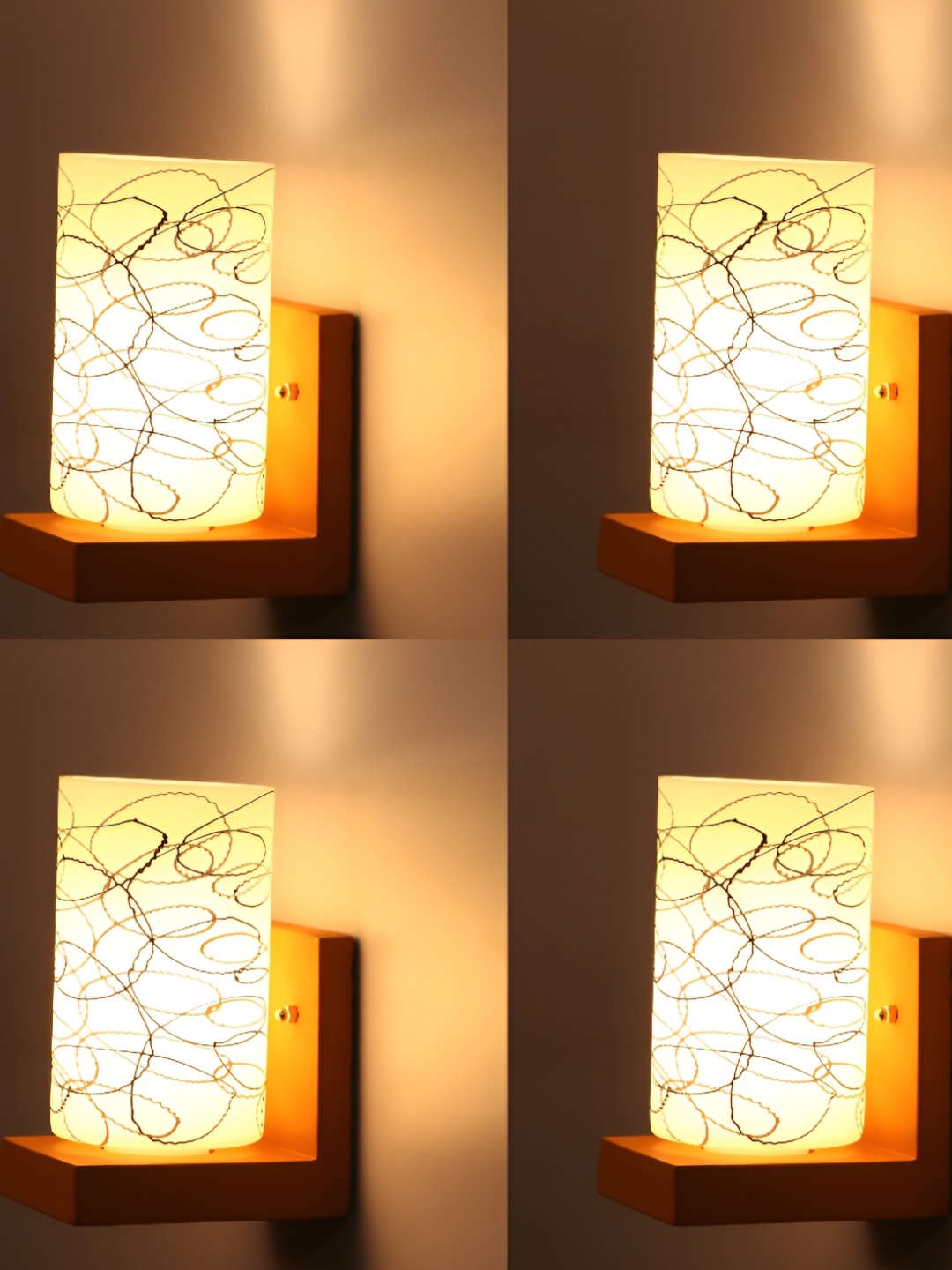 

1ST TIME White & Black 4 Pieces Printed Glass Cylindrical Shaped Contemporary Wall Lamp