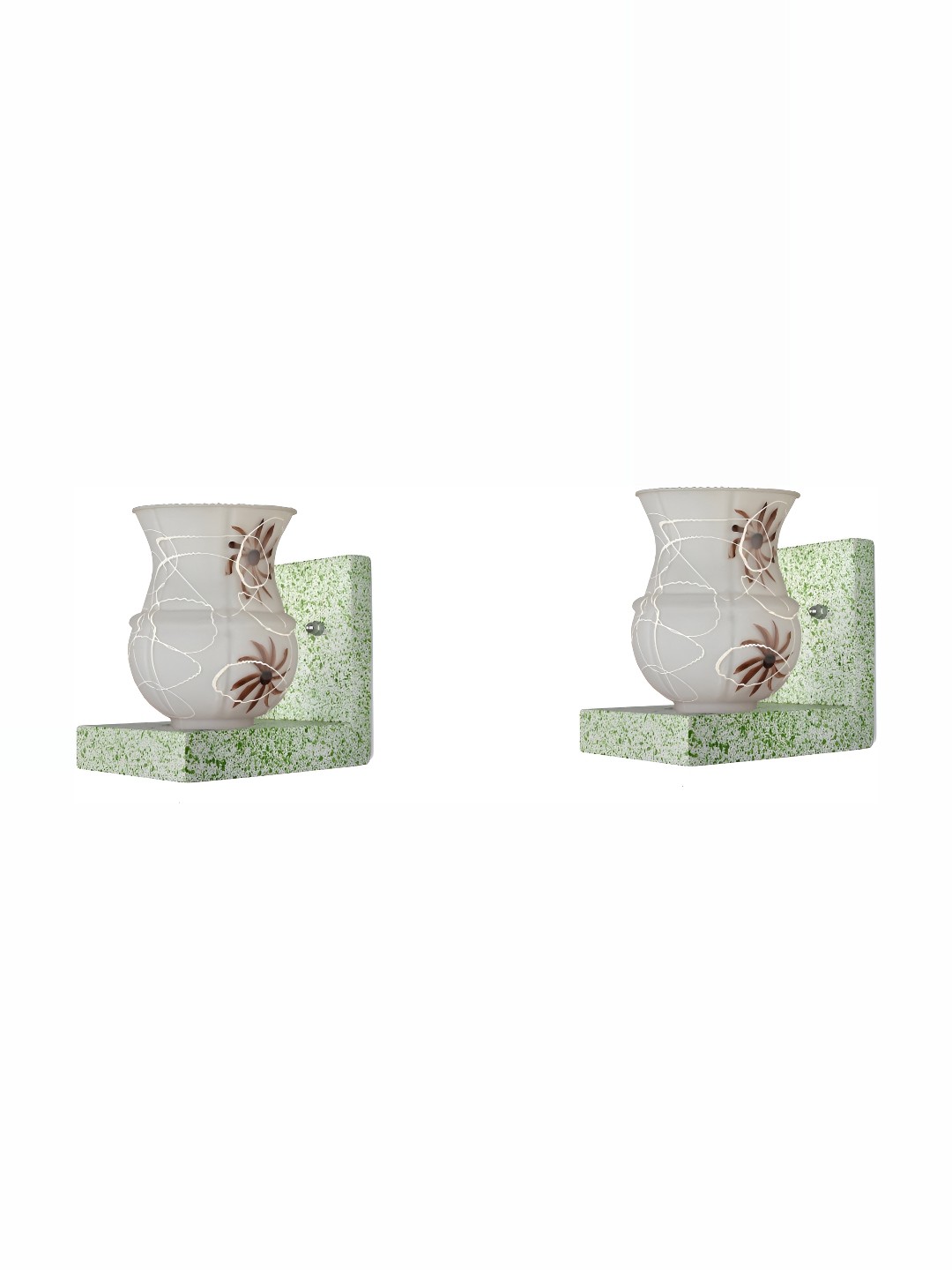 

1ST TIME Brown & White 2 Pieces Printed Glass Bell Shaped Contemporary Wall Lamps
