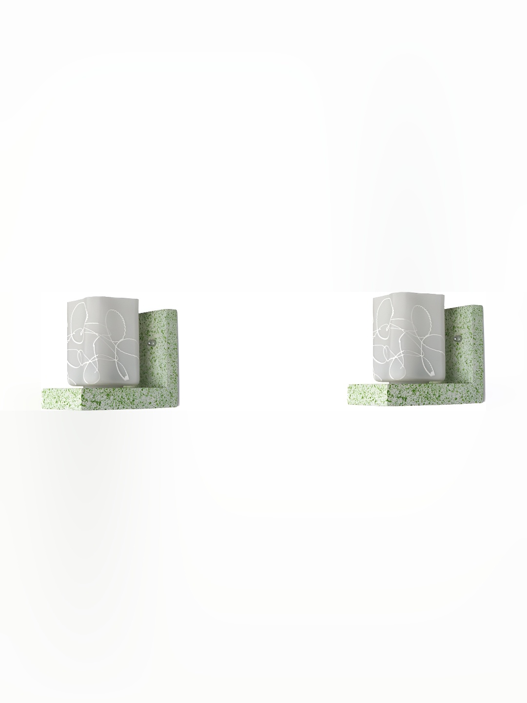 

1ST TIME White & Green 2 Pieces Printed Glass Contemporary Wall Lamps