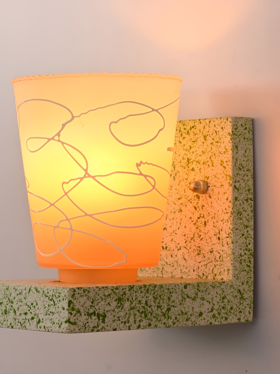 

1ST TIME Orange & White Printed Abstract Shaped Glass Wall Lamp