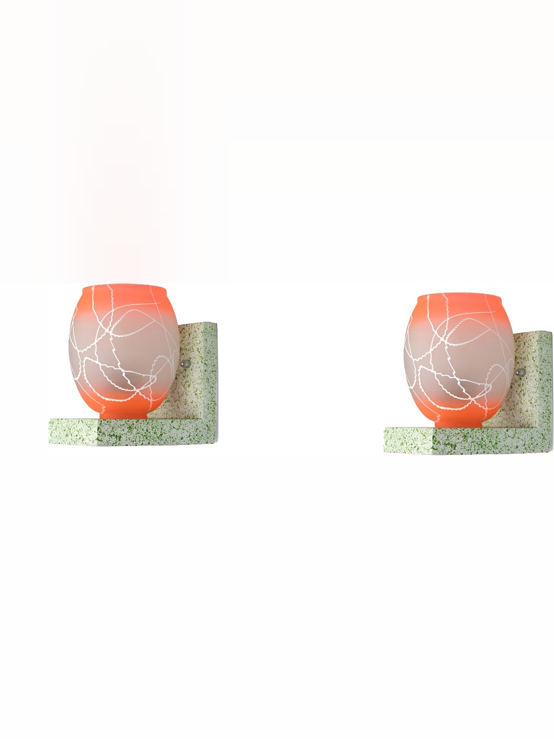 

1ST TIME Orange & White 2 Pieces Printed Glass Contemporary Wall Lamps