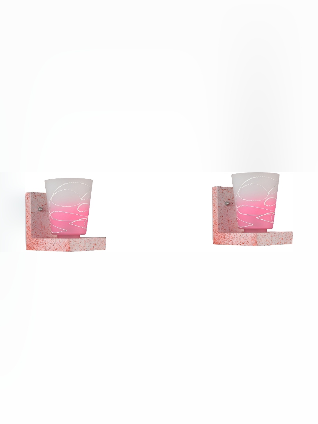 

1ST TIME Pink & White 2 Pieces Printed Glass Abstract Shaped Contemporary Wall Lamps