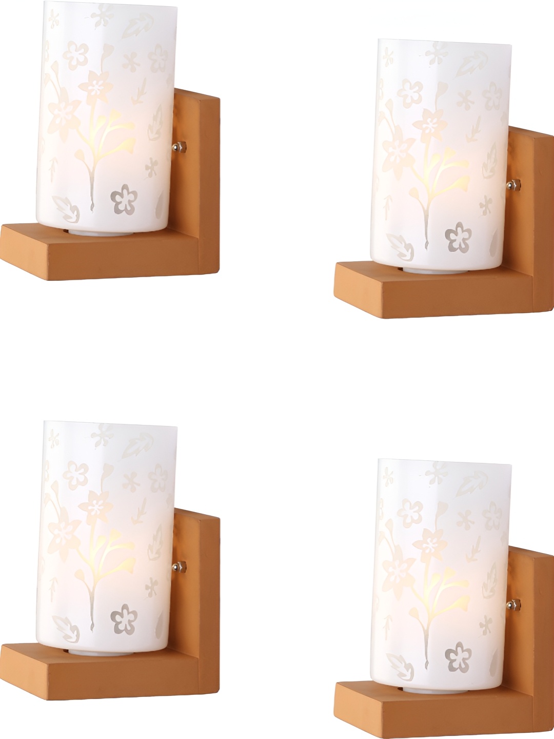 

1ST TIME White & Tan 4 Pieces Printed Glass Contemporary Cylinder Shaped Wall Lamp