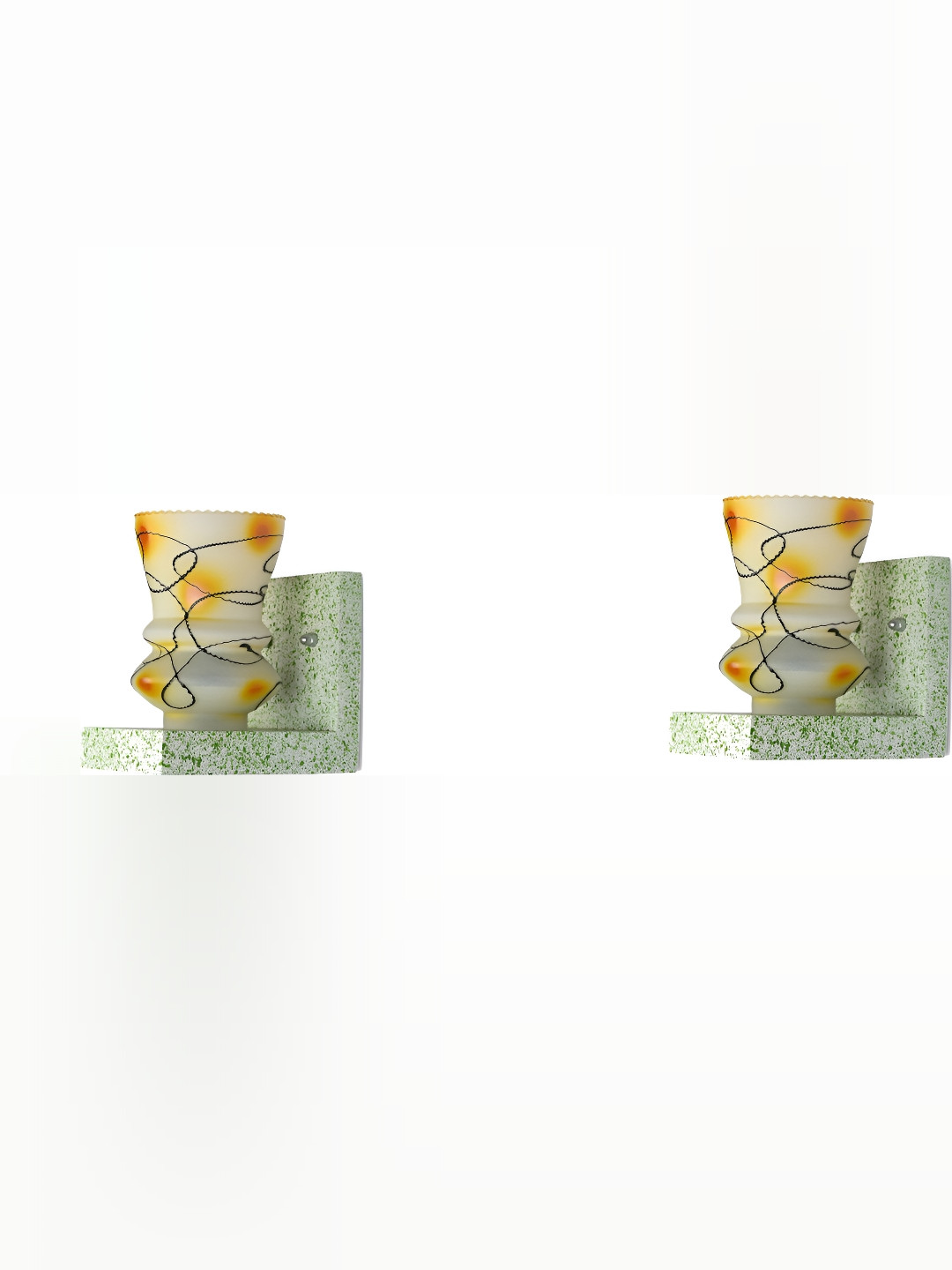 

1ST TIME Yellow & Green 2 Pcs Printed Glass Contemporary Wall Lamp