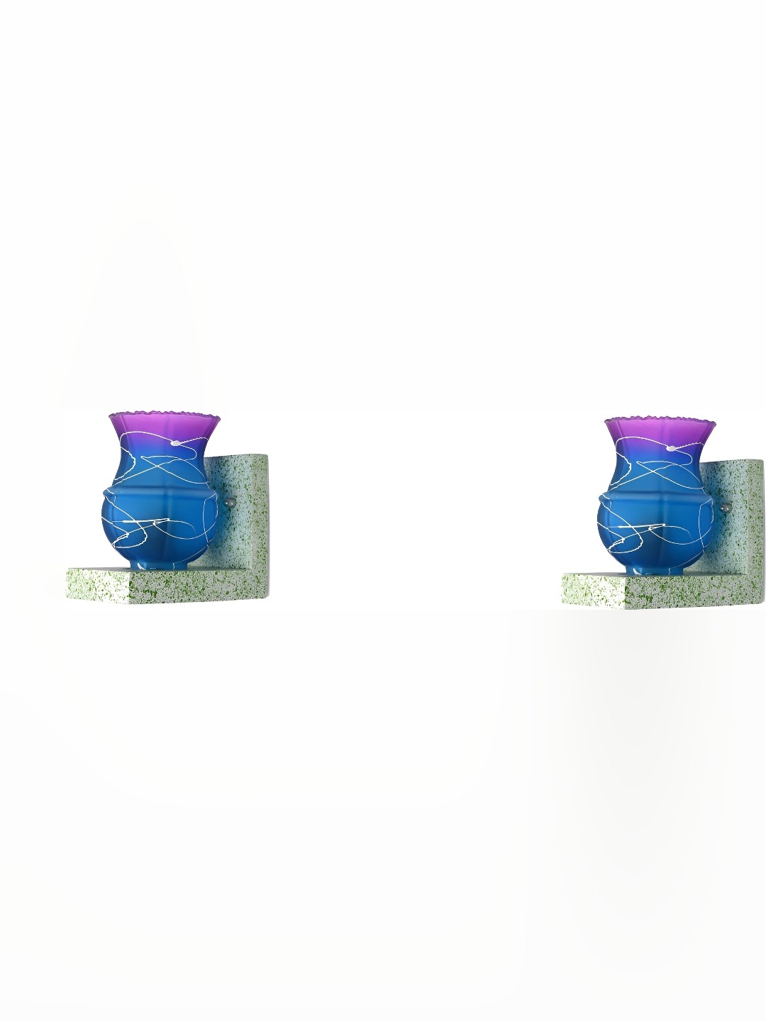 

1ST TIME Blue & Purple 2 Pieces Printed Glass Abstract Shaped Contemporary Wall Lamps