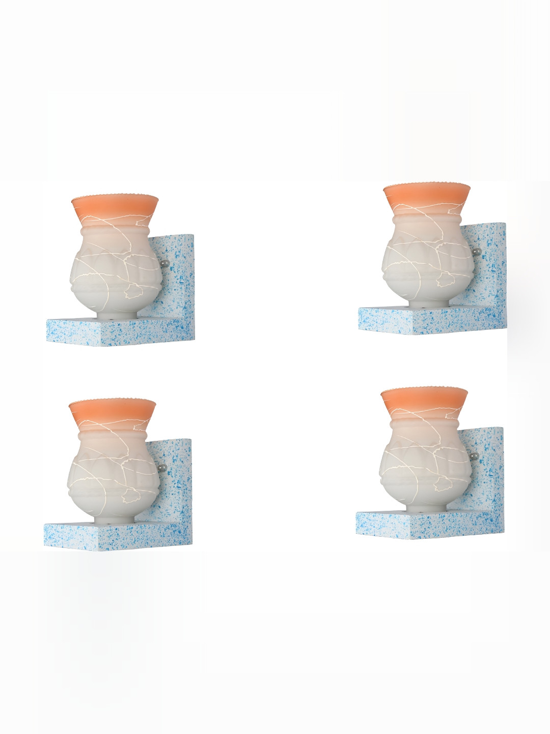 

1ST TIME Orange & White 4 Pieces Printed Glass Abstract Shaped Contemporary Wall Lamps