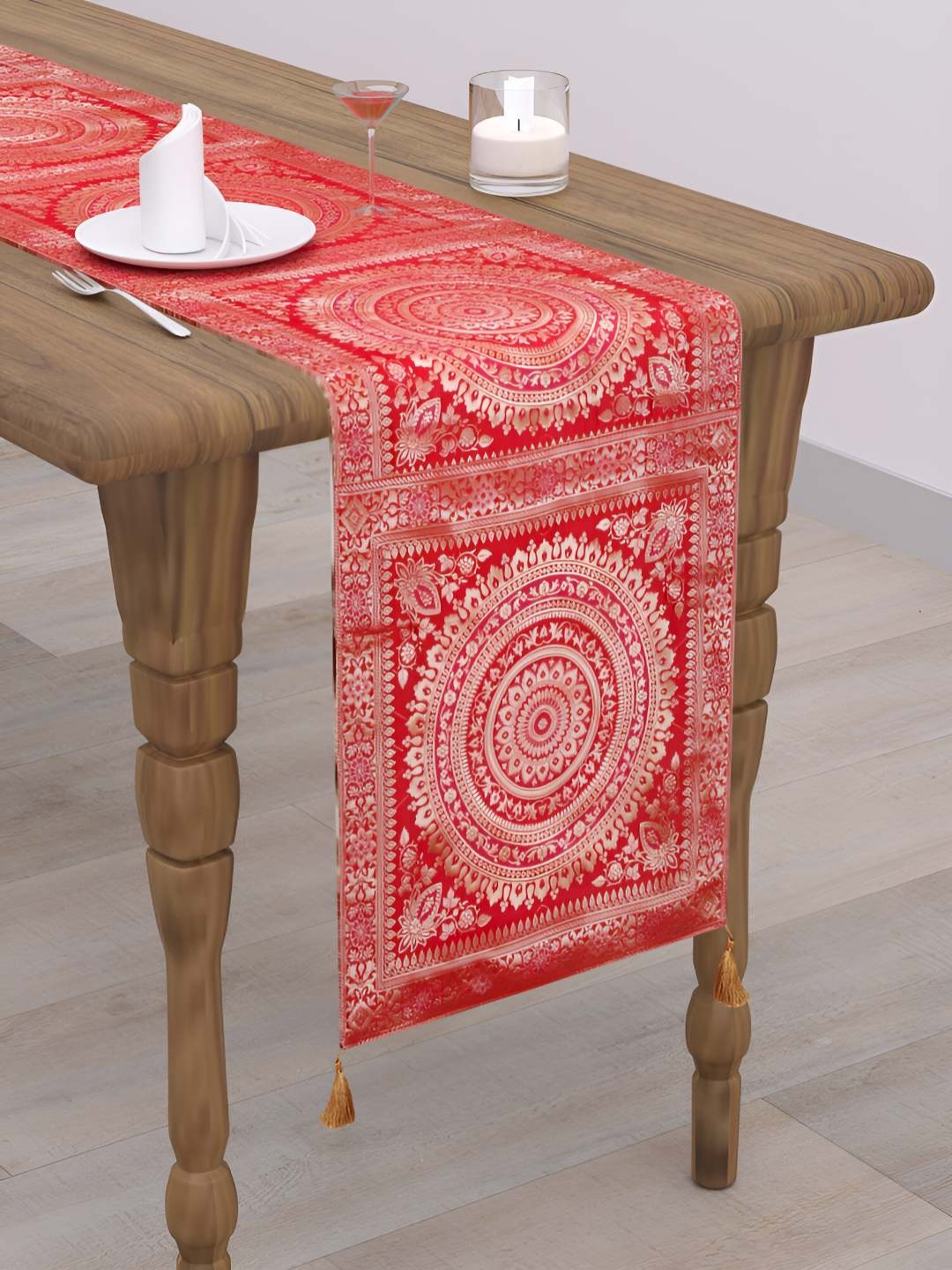 

E-Ezra Red & Beige Printed Table Runner