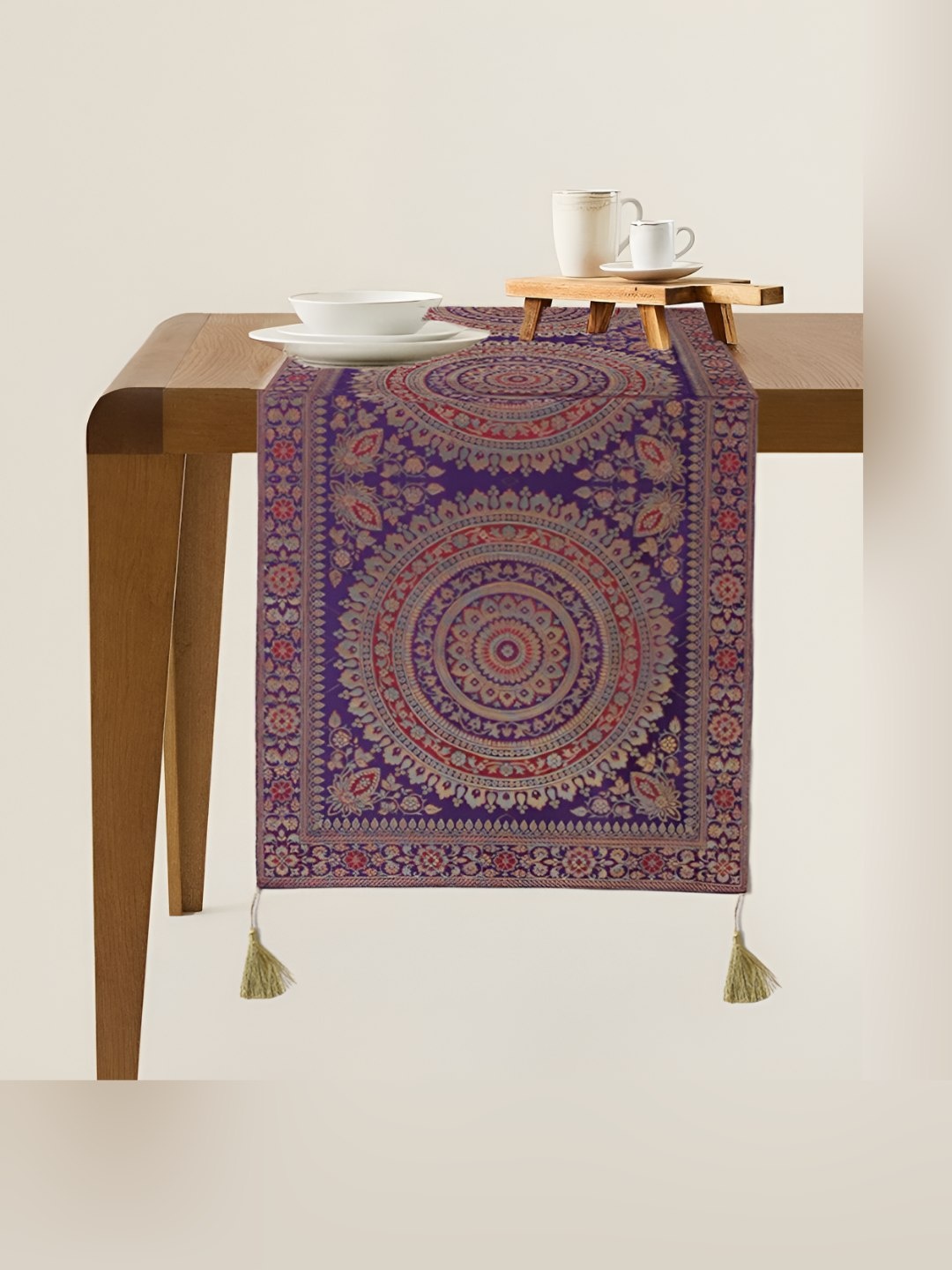 

E-Ezra Purple & White Woven Design Table Runner