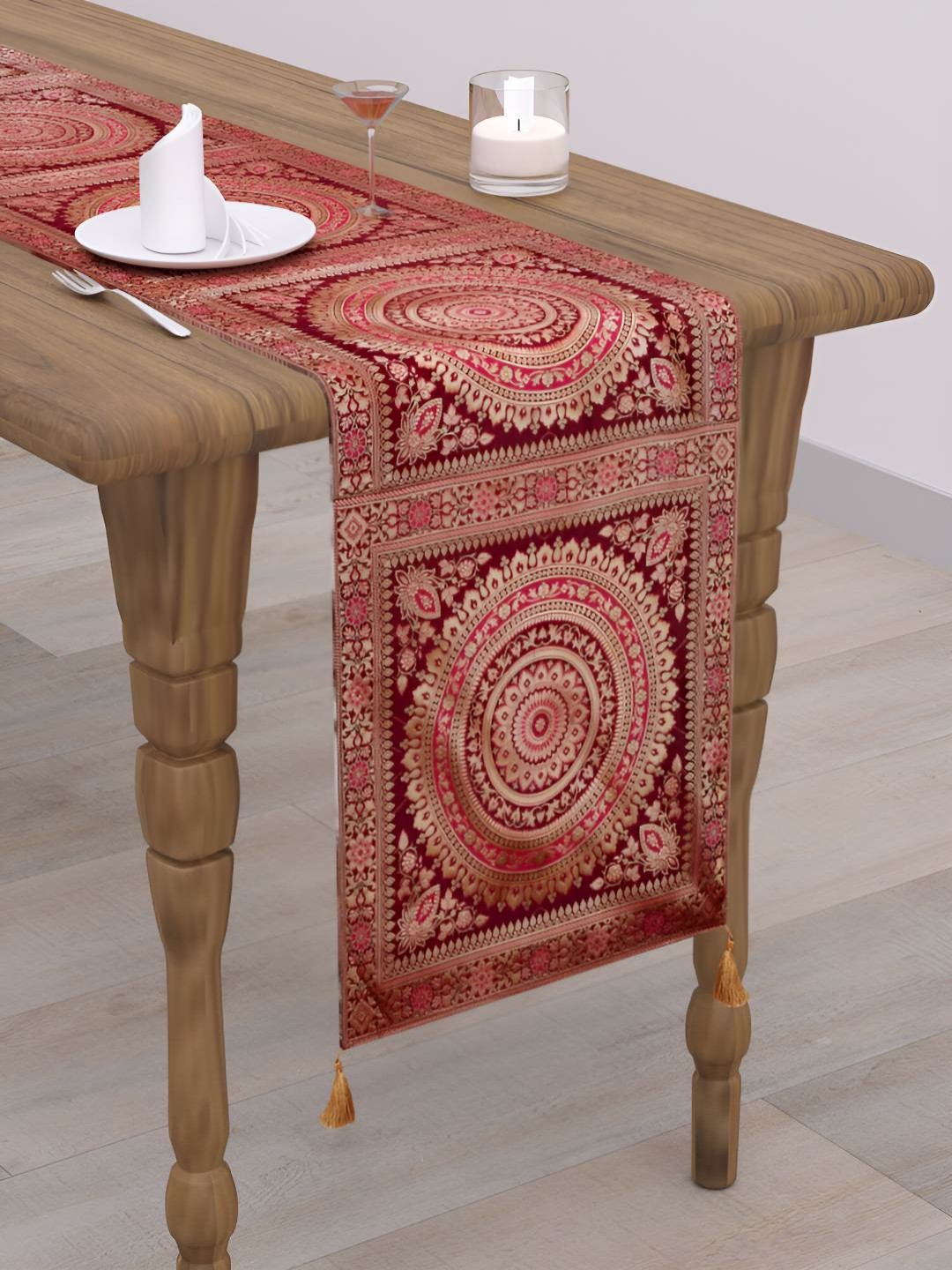 

E-Ezra Maroon & Beige Woven Design Table Runner