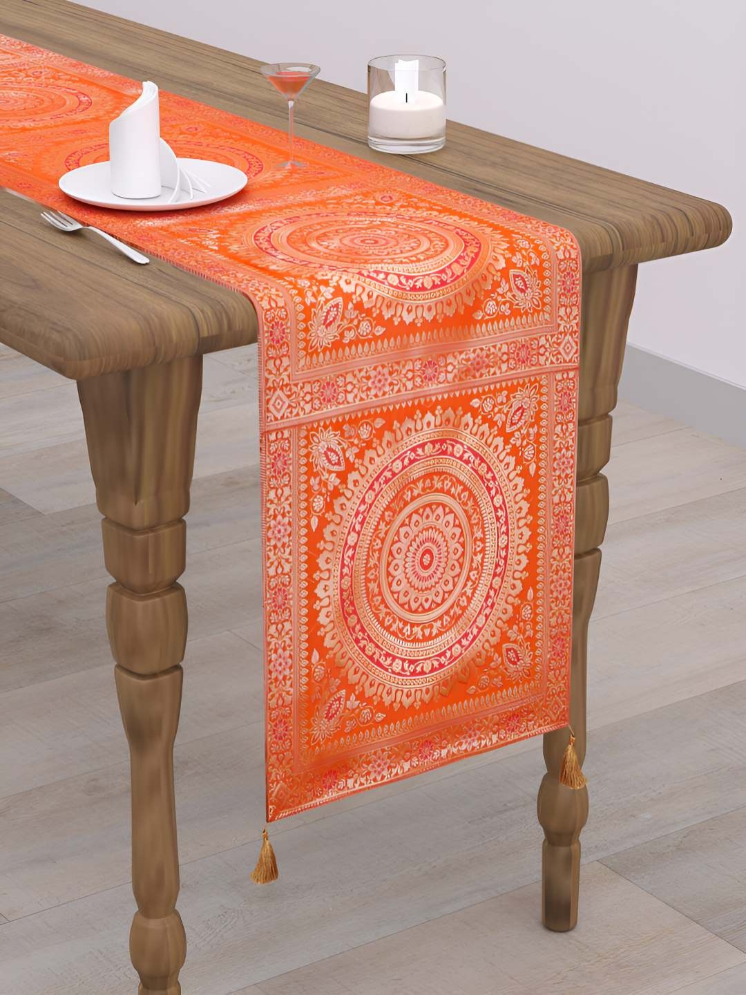 

E-Ezra Orange Coloured & Beige Woven Design Table Runner