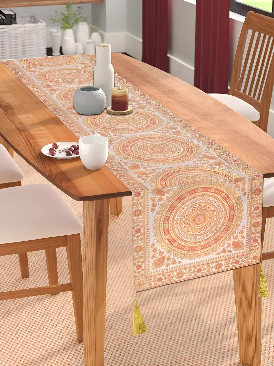 

E-Ezra White & Beige Woven Design Table Runner