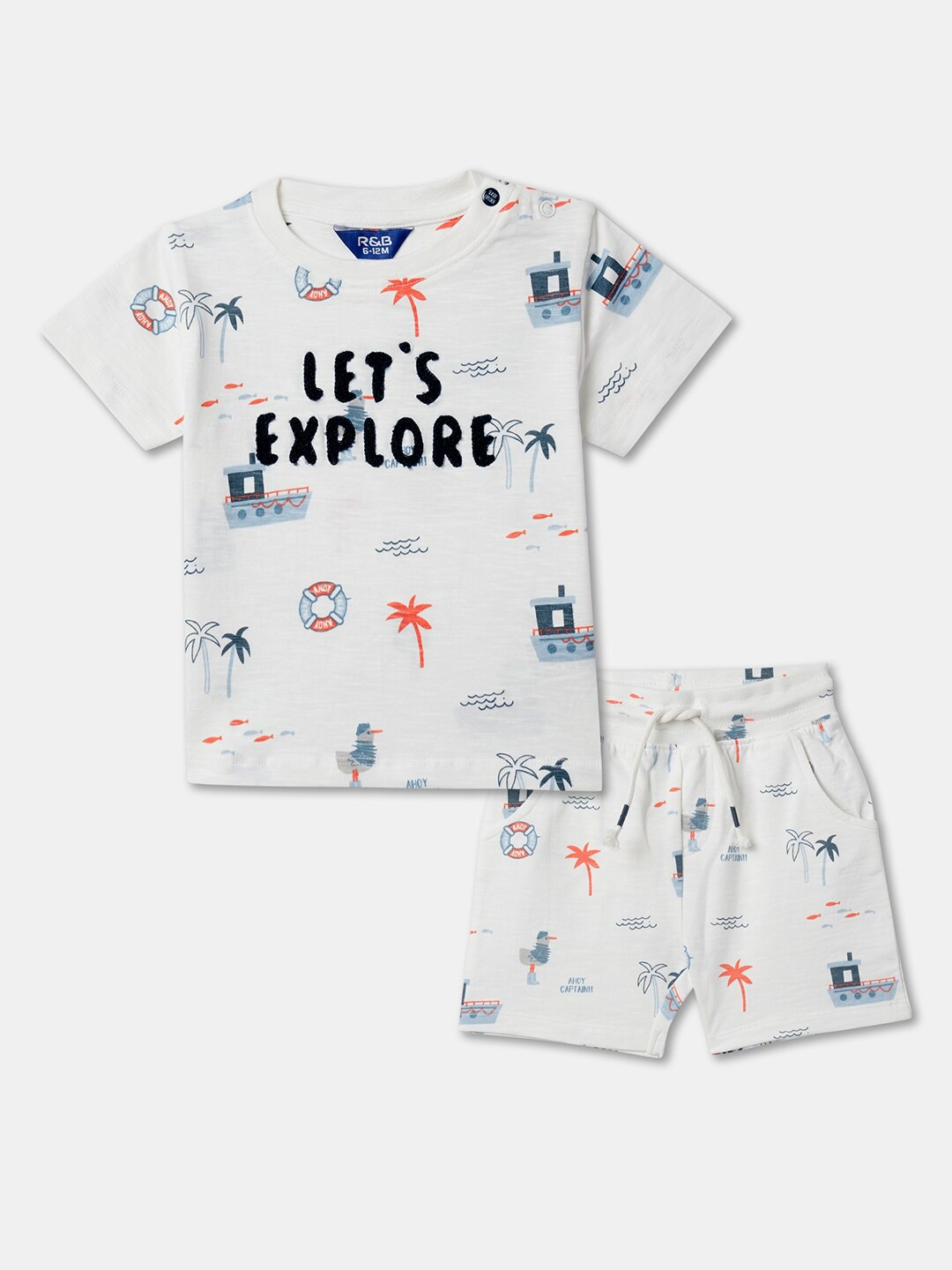 

R&B Infant Boys Printed Pure Cotton T-shirt with Shorts, White