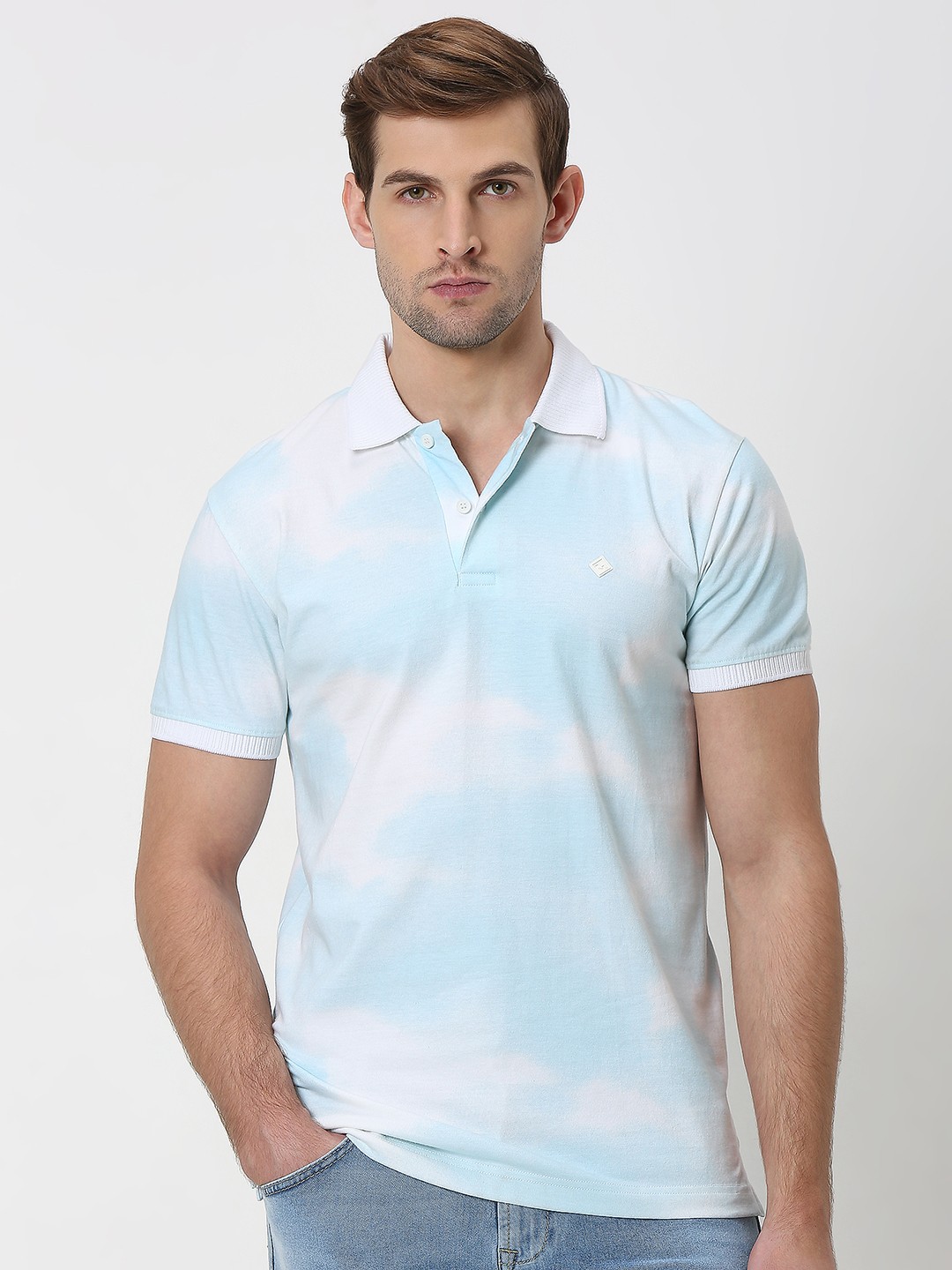

Mufti Floral Printed Polo Collar Short Sleeves Slim Fit T-shirt, Blue