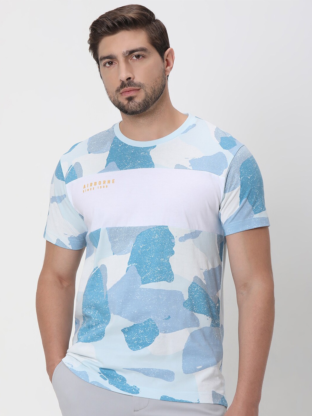 

Mufti Abstract Printed Round Neck Short Sleeves Slim Fit T-shirt, Blue