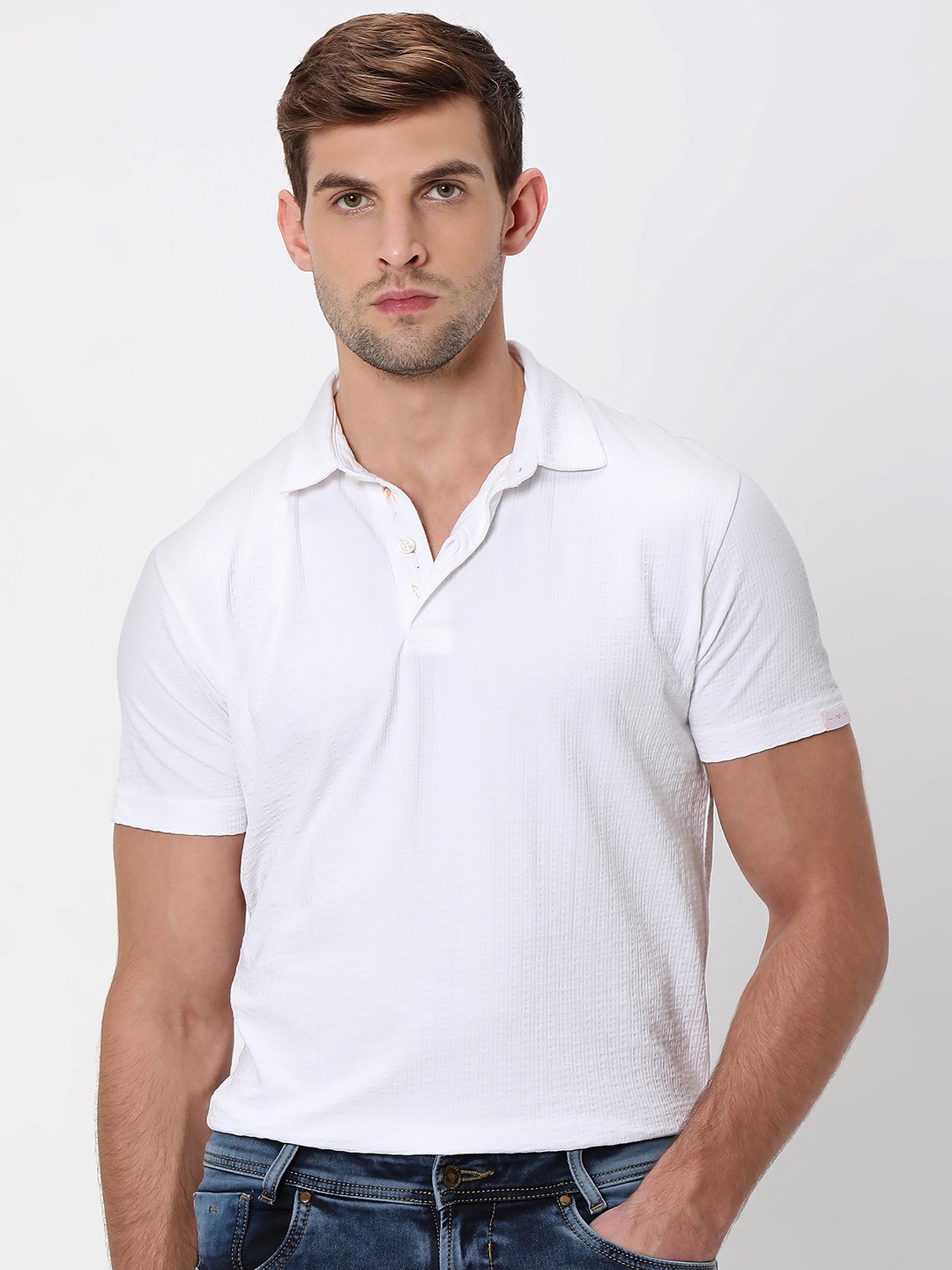 

Mufti Floral Printed Polo Collar Cotton Slim Fit T-shirt, White