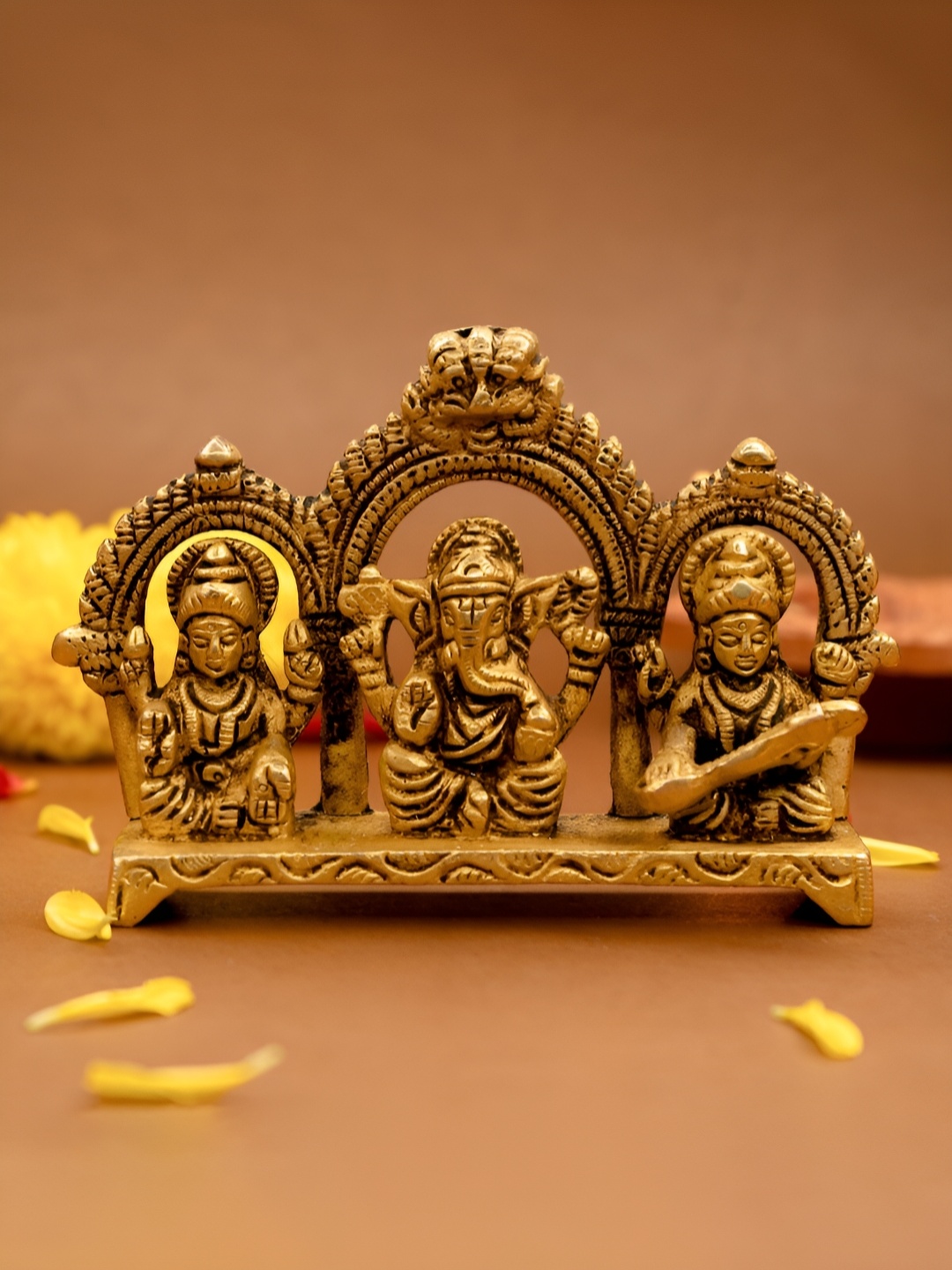 

Ekhasa Gold-Toned Brass Religious Laxmi Ganesh Saraswati Idol Showpiece