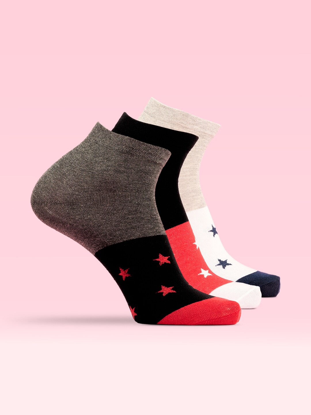 

LUX MOZZE Men Pack Of 3 Colorblocked Antimicrobial Ankle-Length Socks, Black