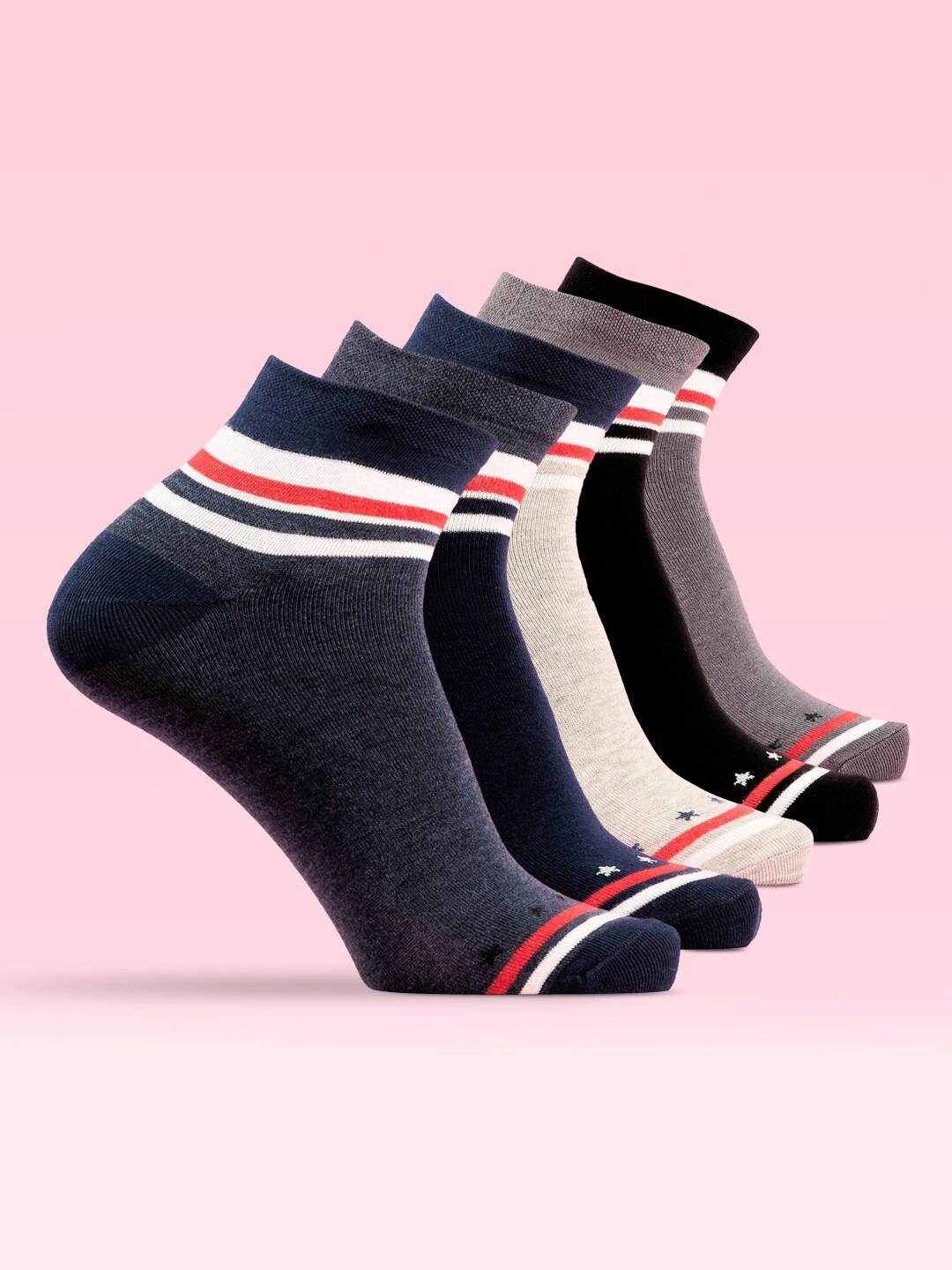 

LUX MOZZE Men Pack Of 5 Antimicrobial Ankle-Length Socks, Assorted