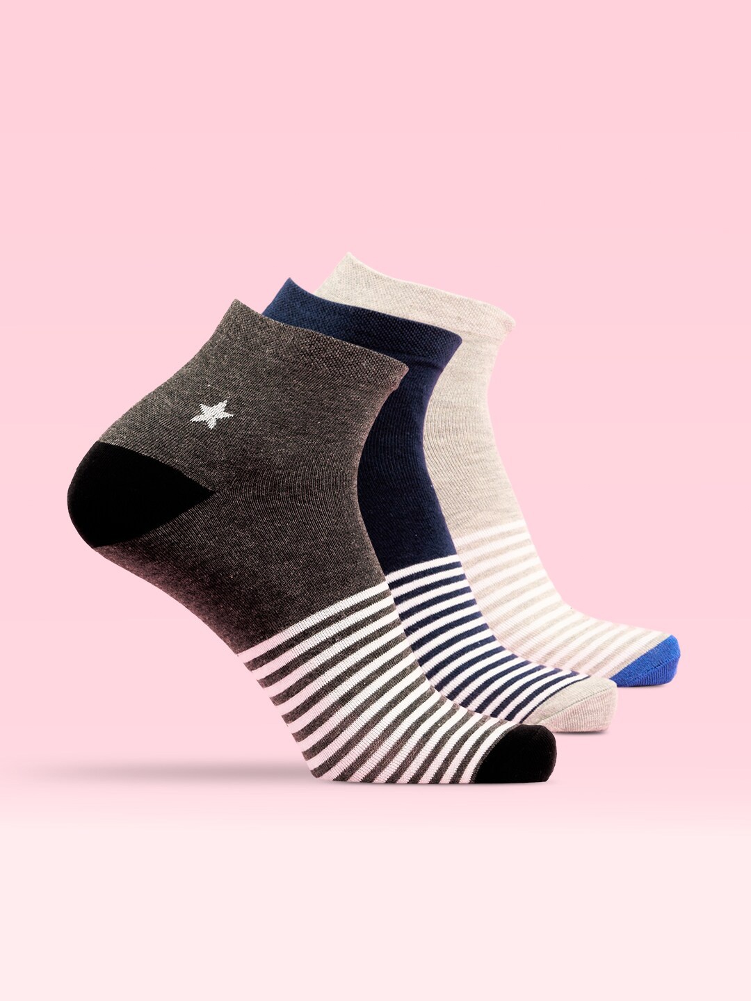 

LUX MOZZE Men Pack Of 3 Patterned Ankle Length Socks, Assorted