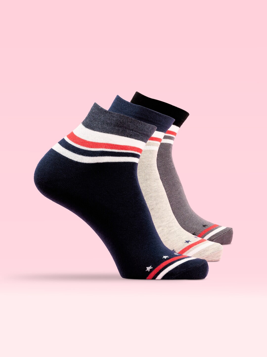 

LUX MOZZE Pack Of 3 Colourblocked Anti-Microbial Ankle Length Socks, Grey
